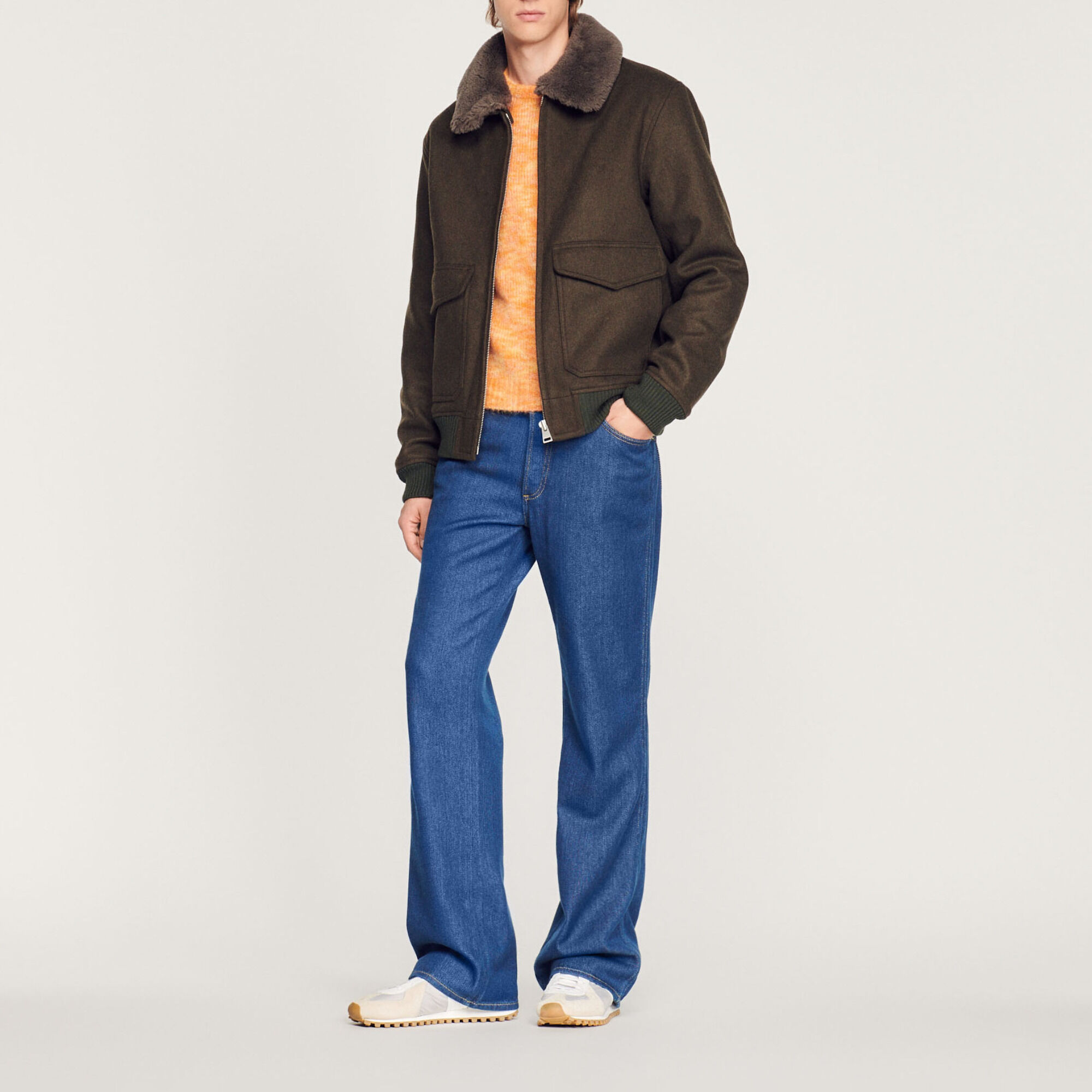 Shearling collar aviator jacket