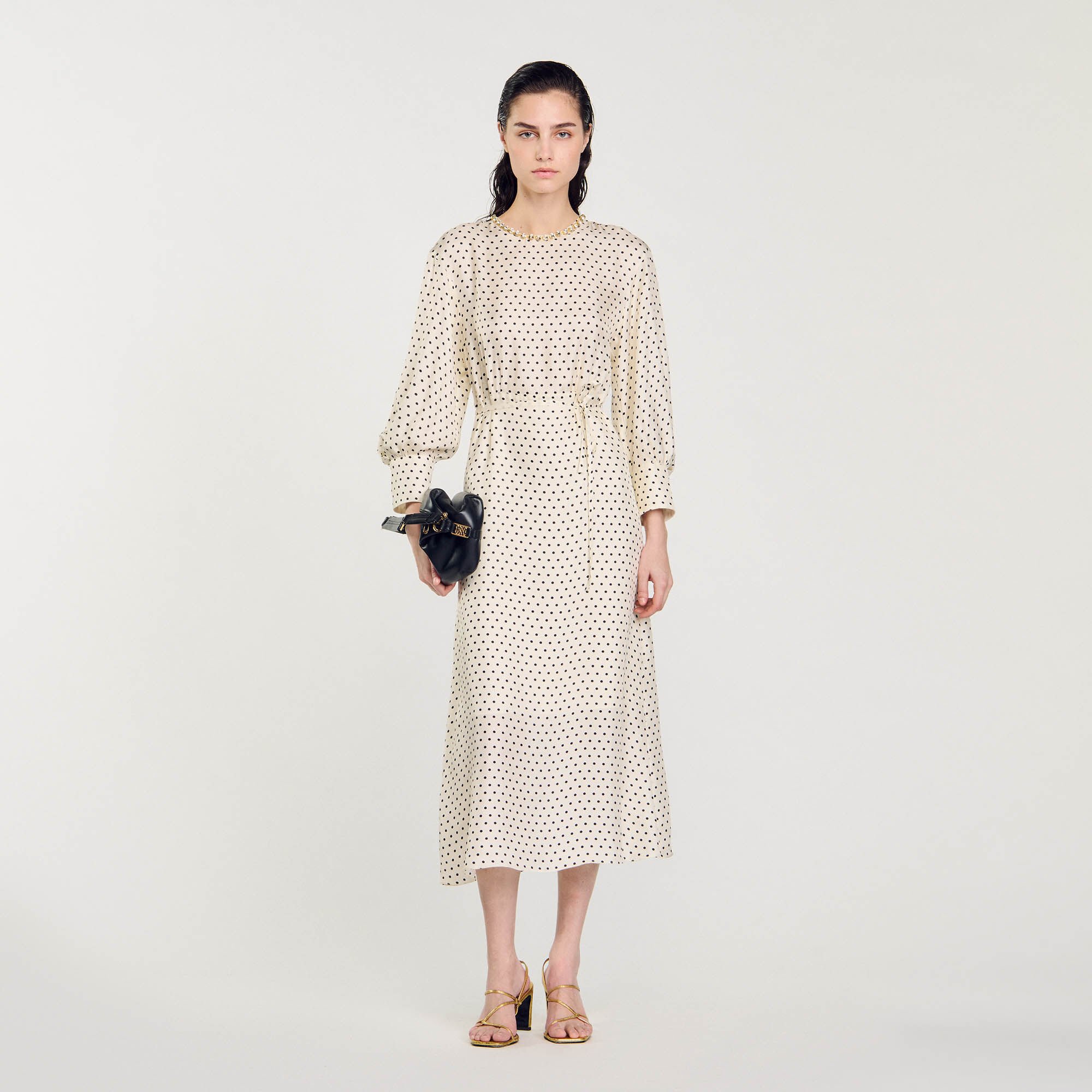 Polka dot dress beige new arrivals