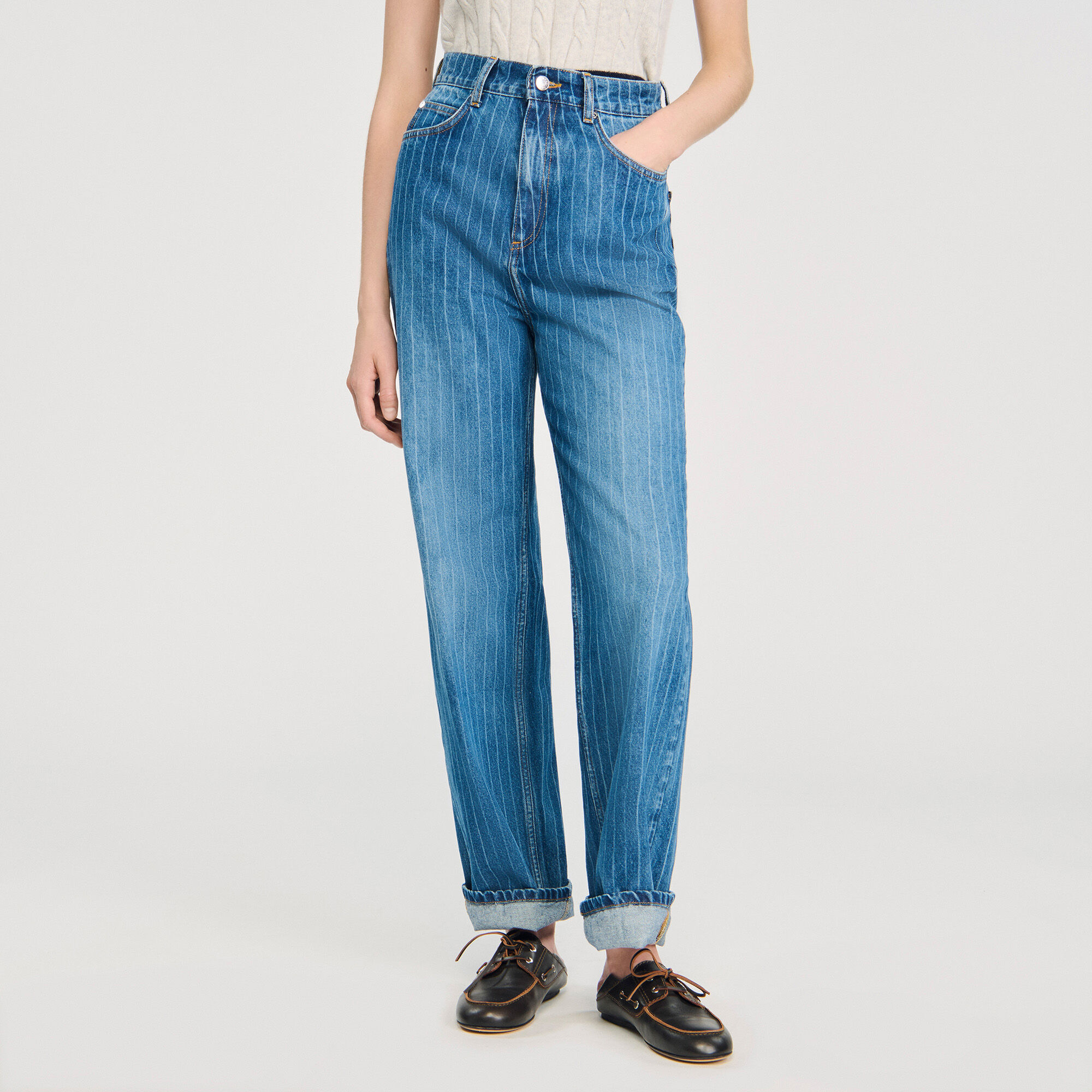 Wide-leg striped jeans