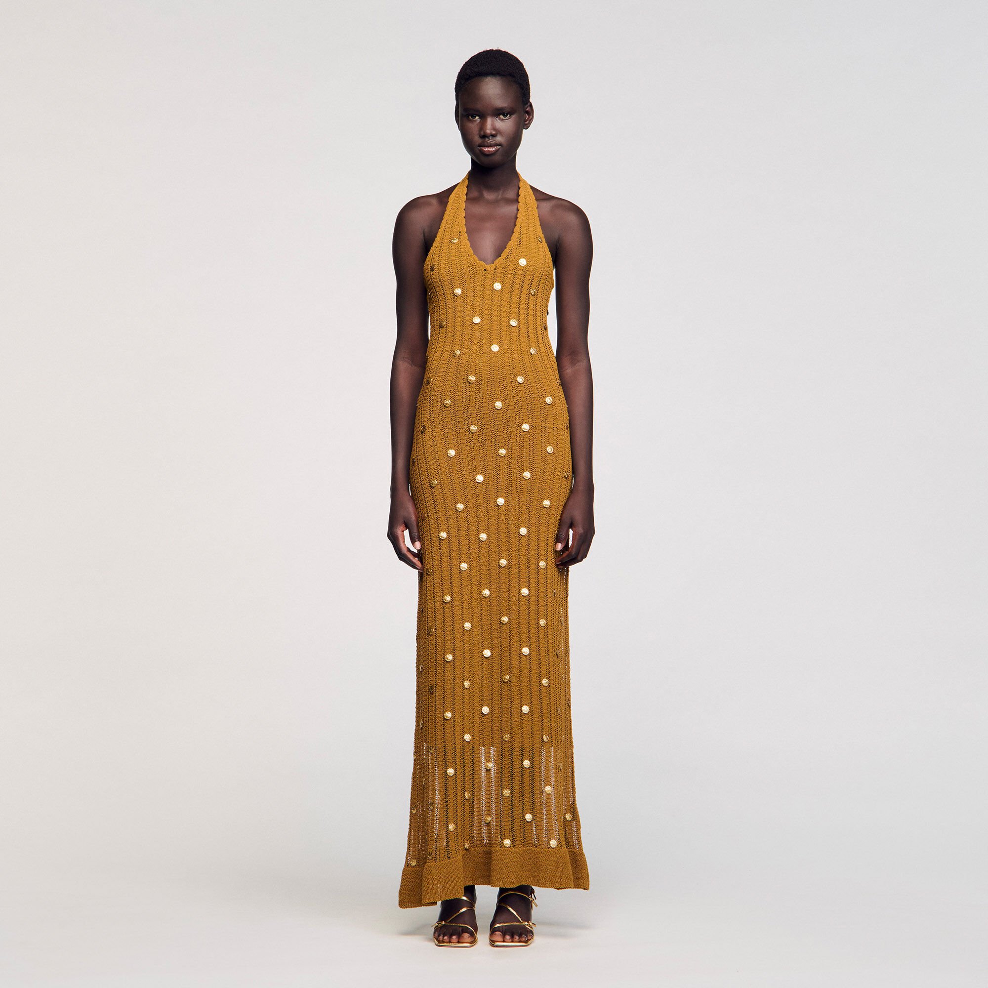 Long knit dress with fringes