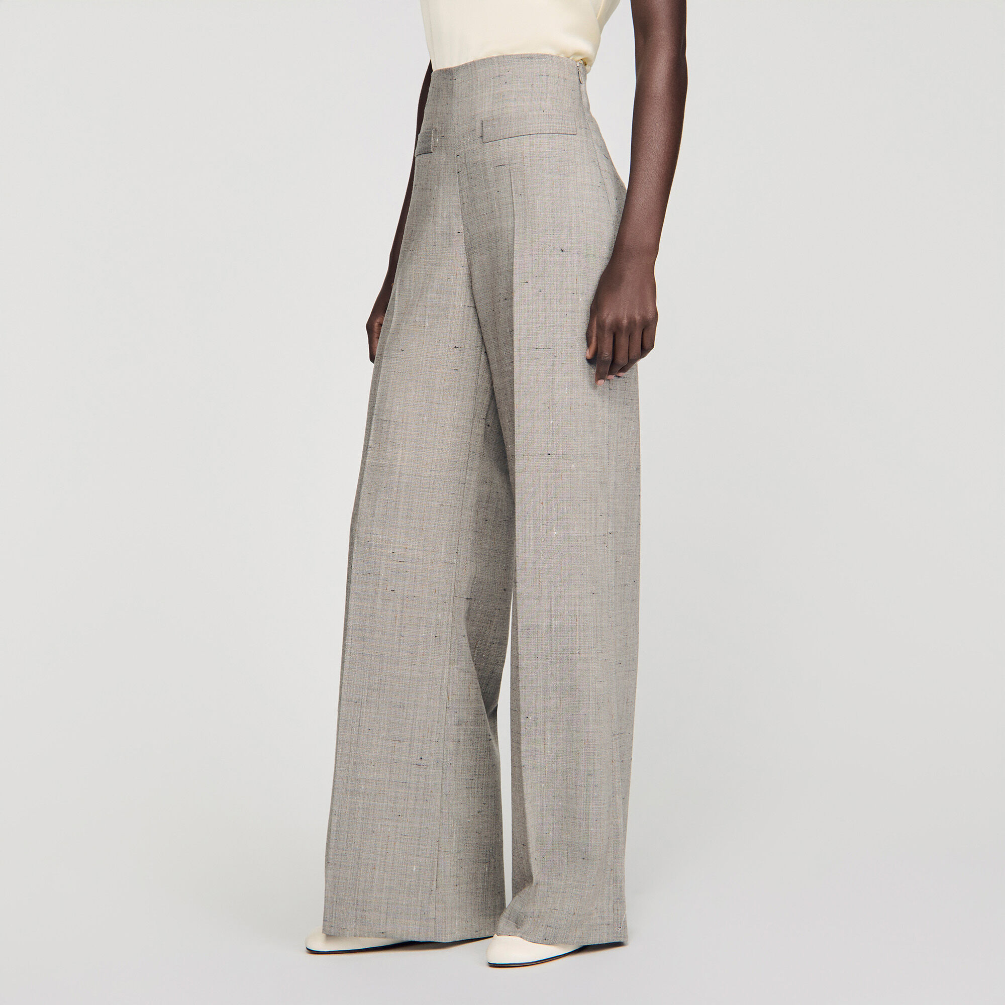 Wide-leg checked wool trousers
