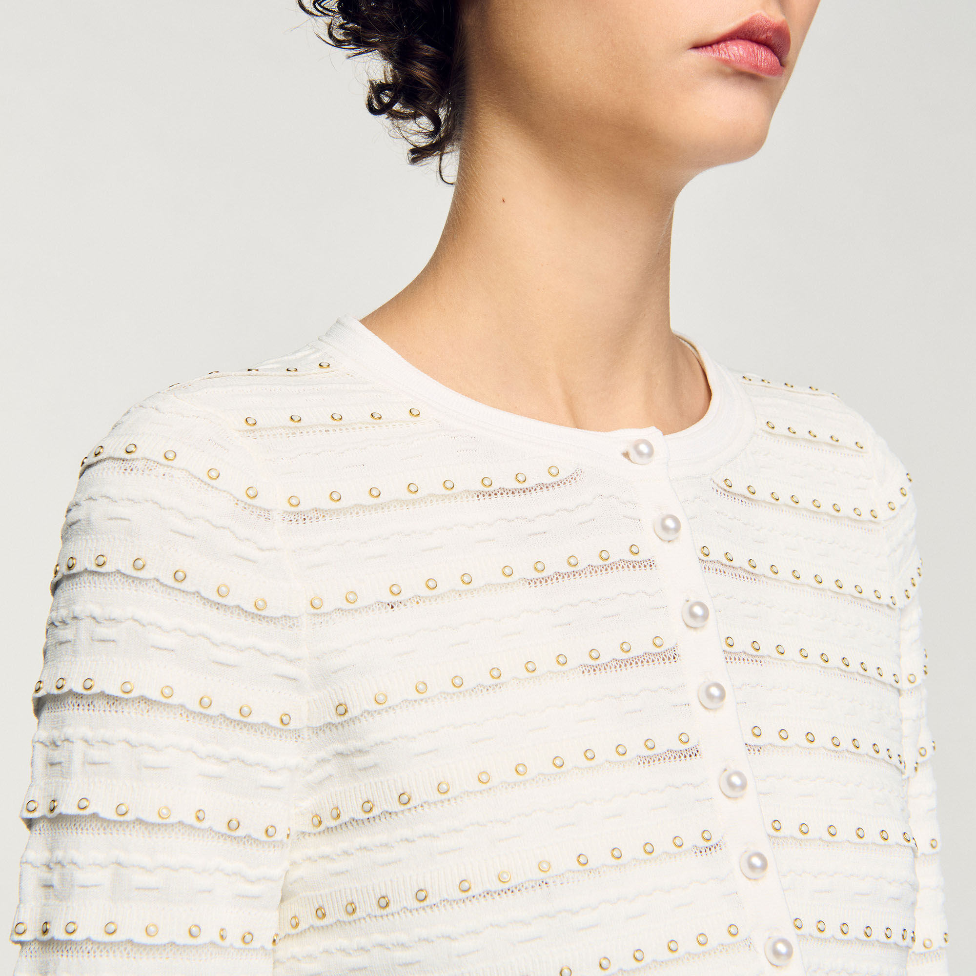 Cropped cardigan with pearl buttons