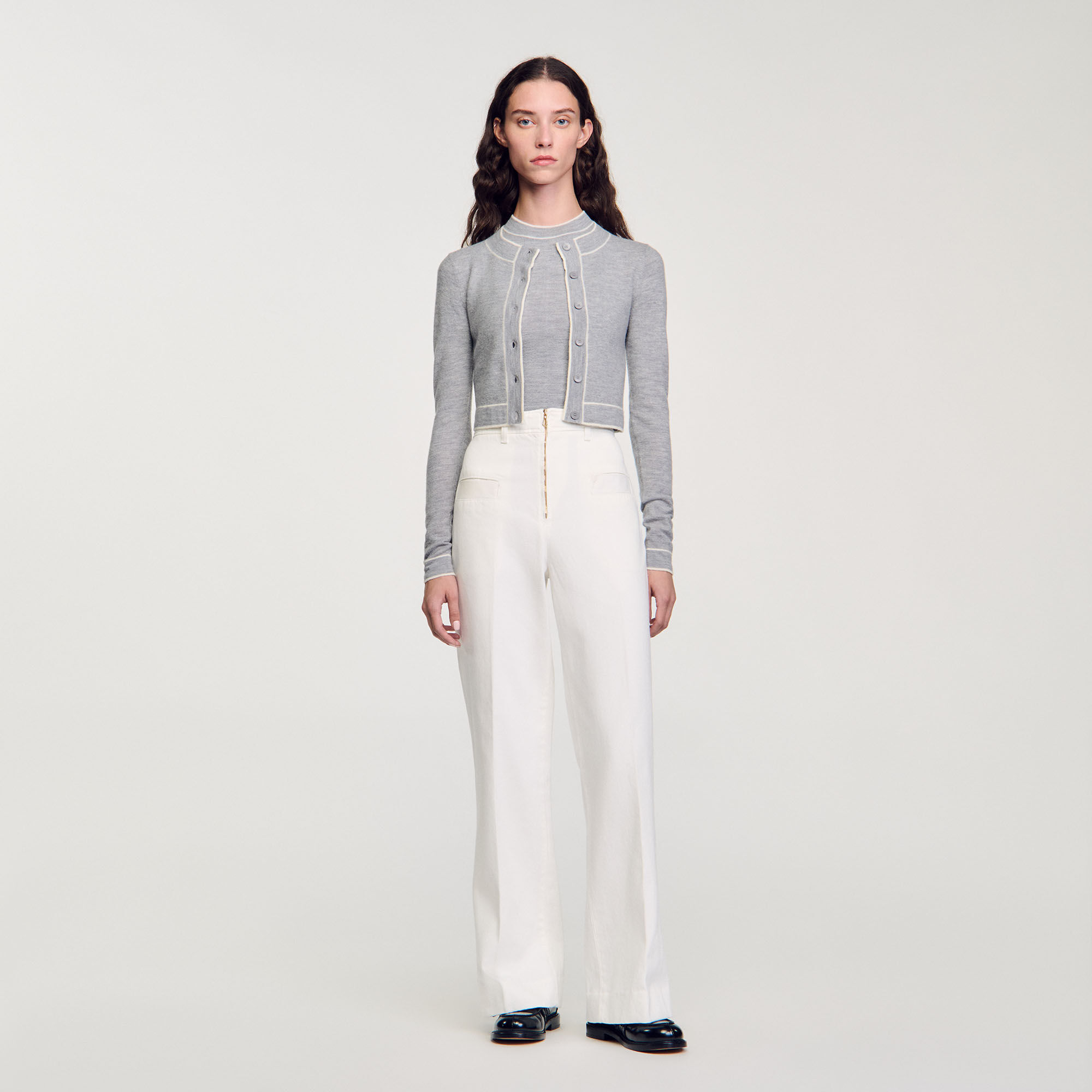 Sandro cropped cardigan with shirt collar online
