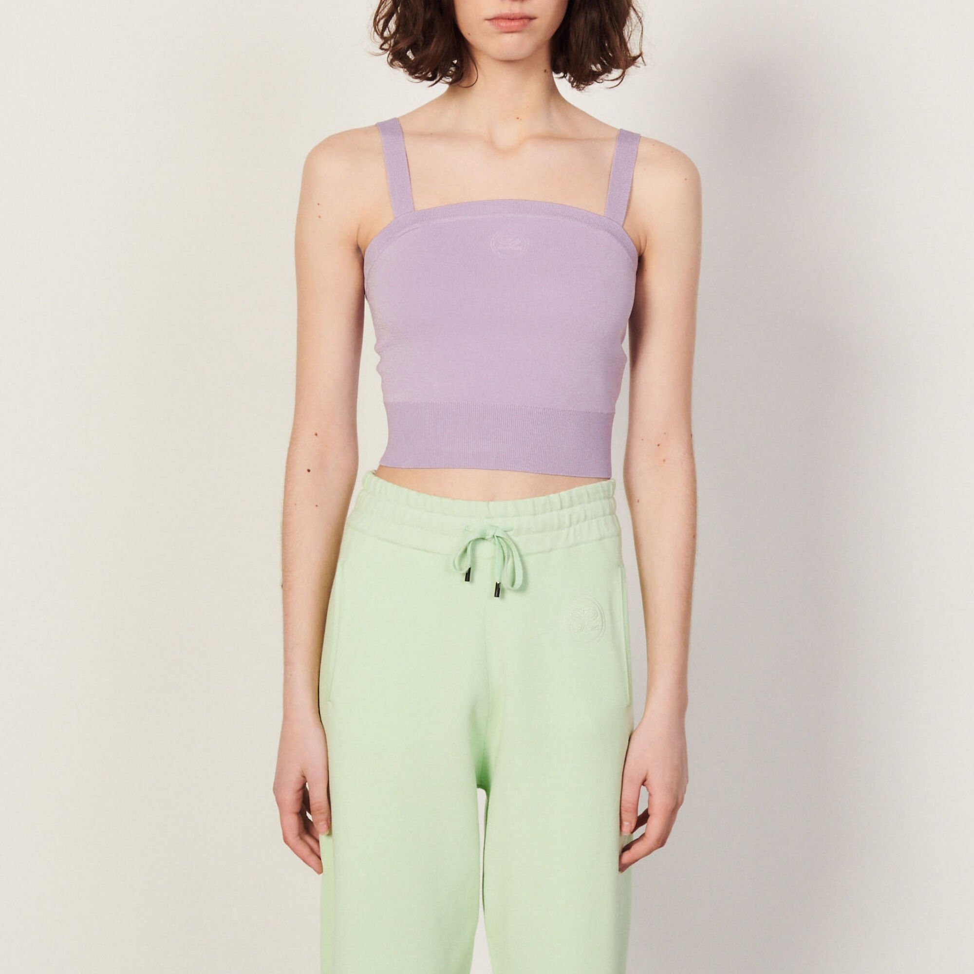Embroidered knit bra top