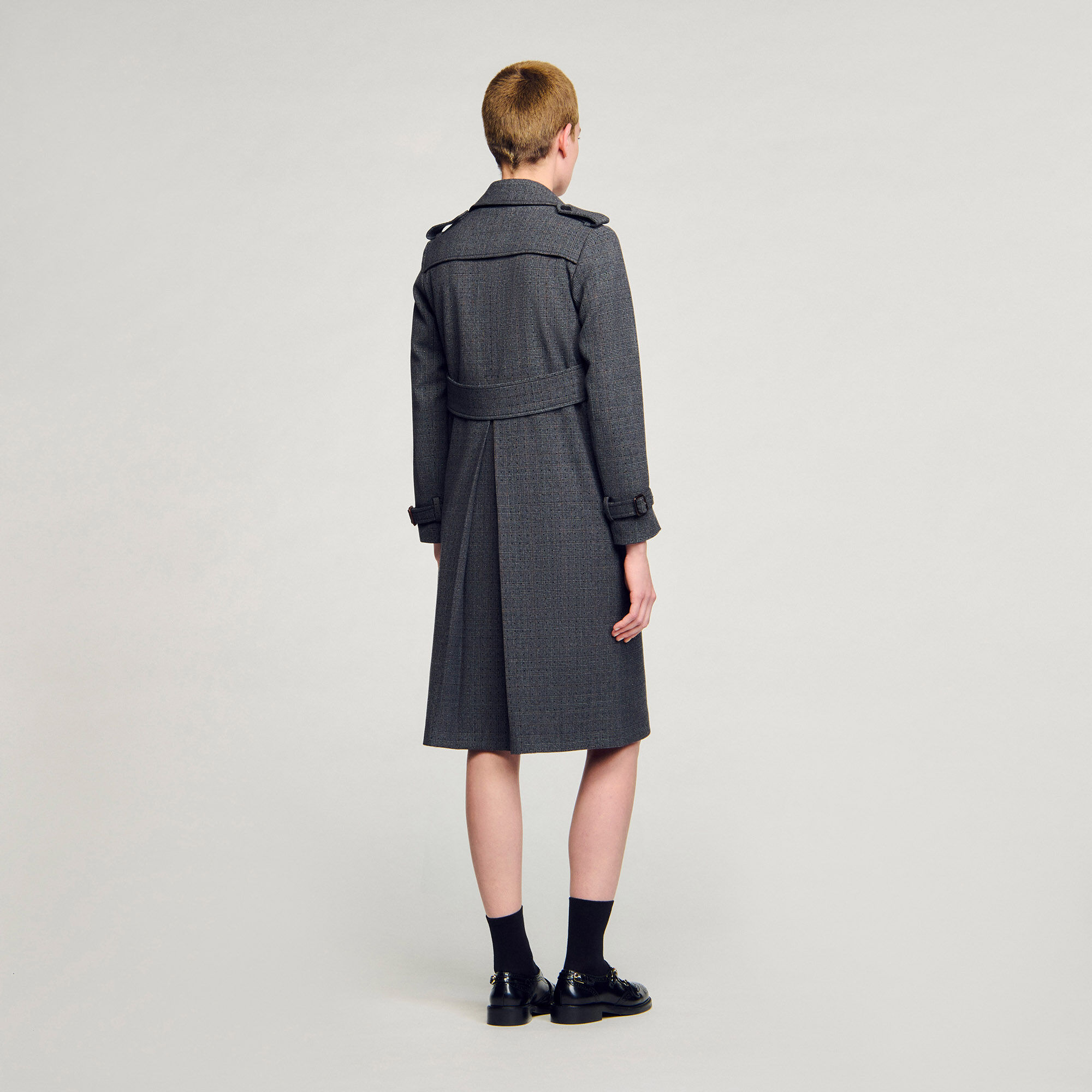 Rhinestone trench coat black / gray For Women | Sandro Paris