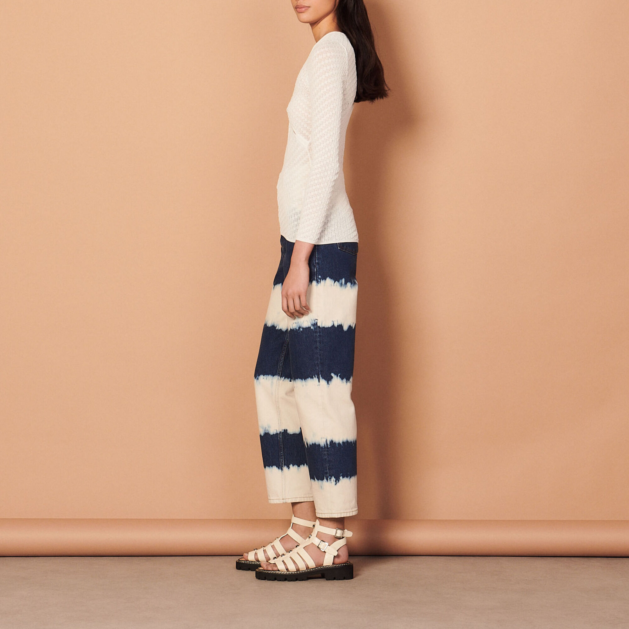 Pointelle knit sweater with ring detail