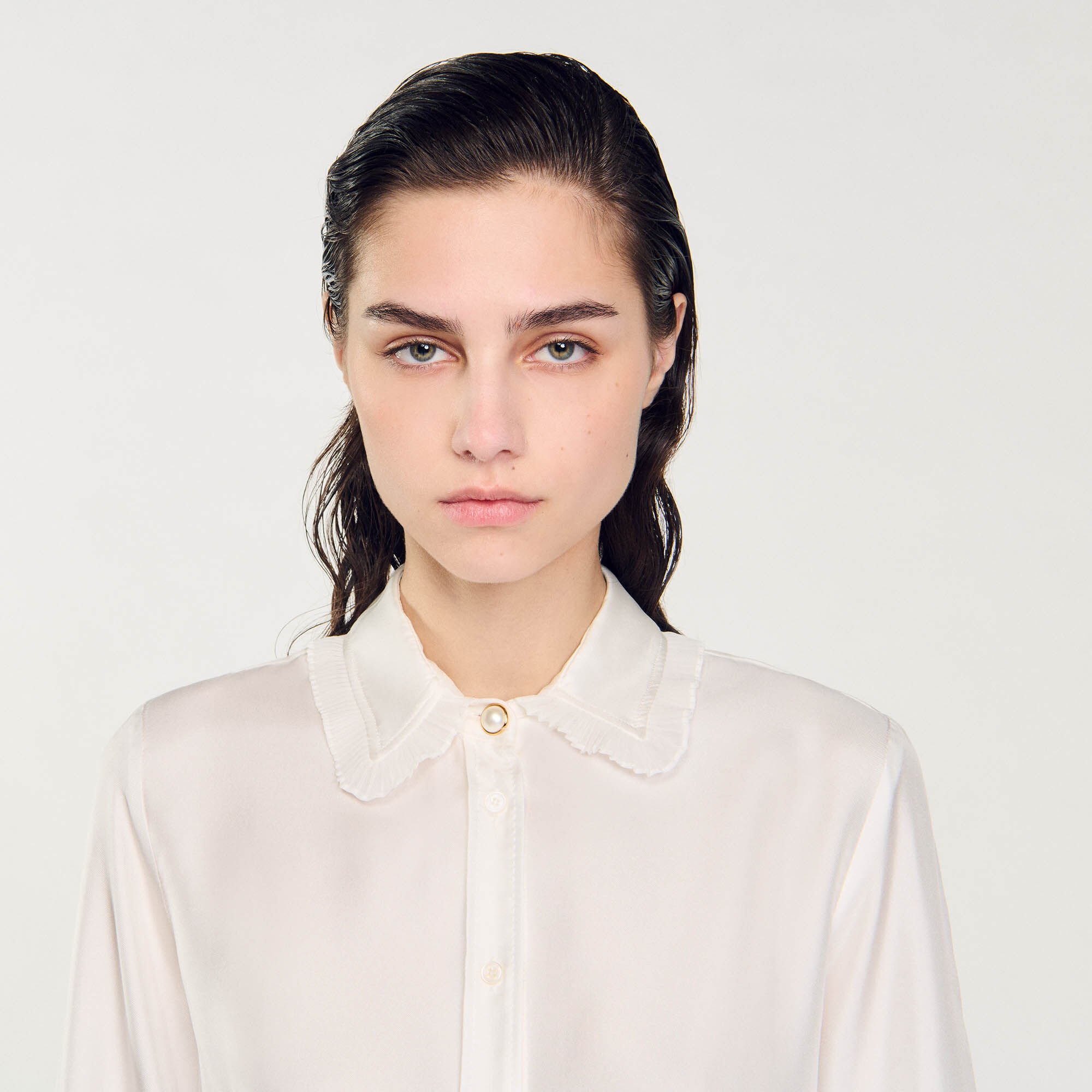 Silk shirt with pleated trim
