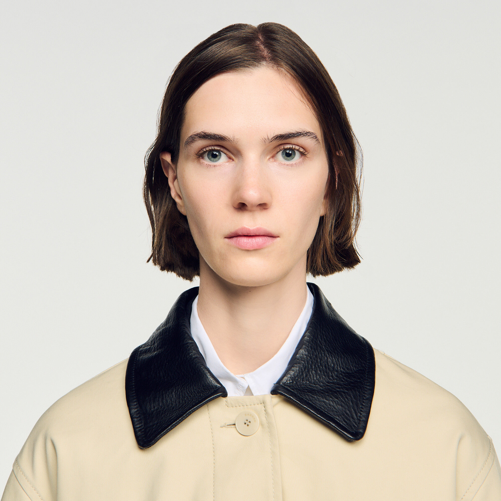 Long coat with leather collar - Women | Sandro