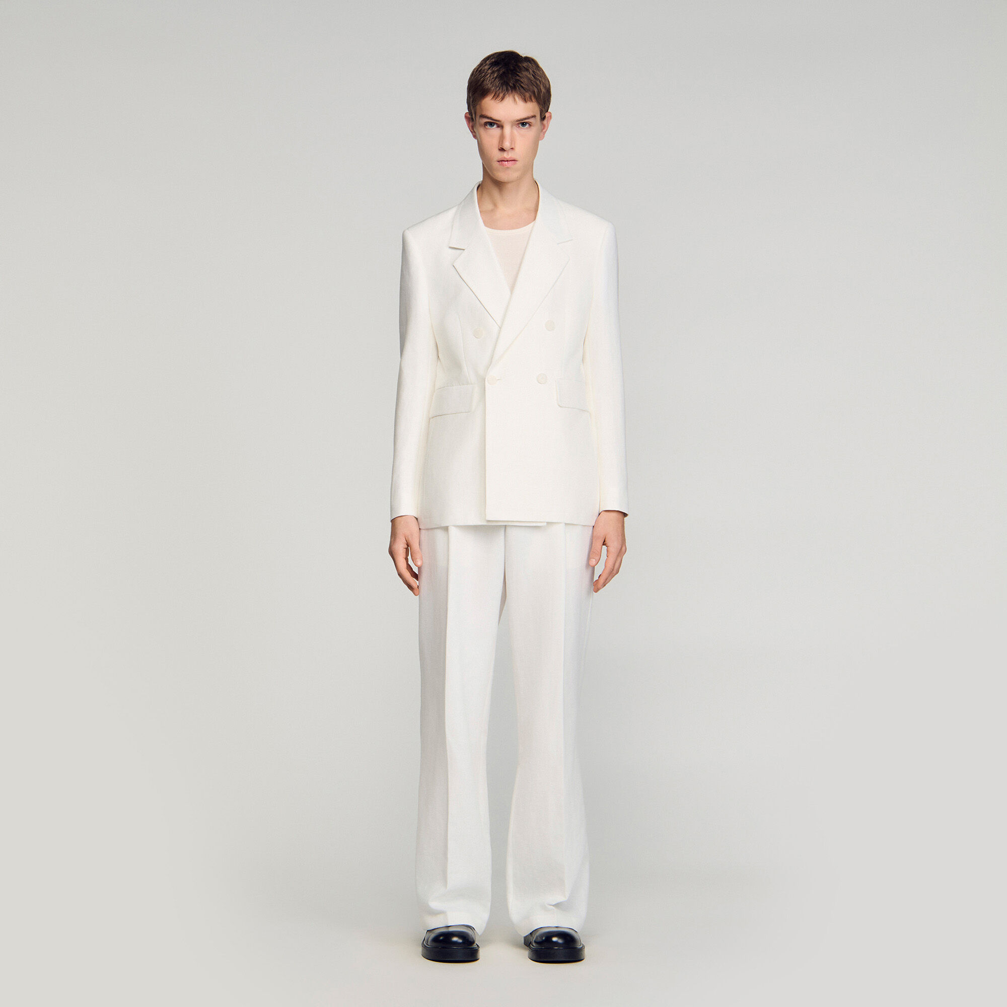 Double-breasted linen suit jacket