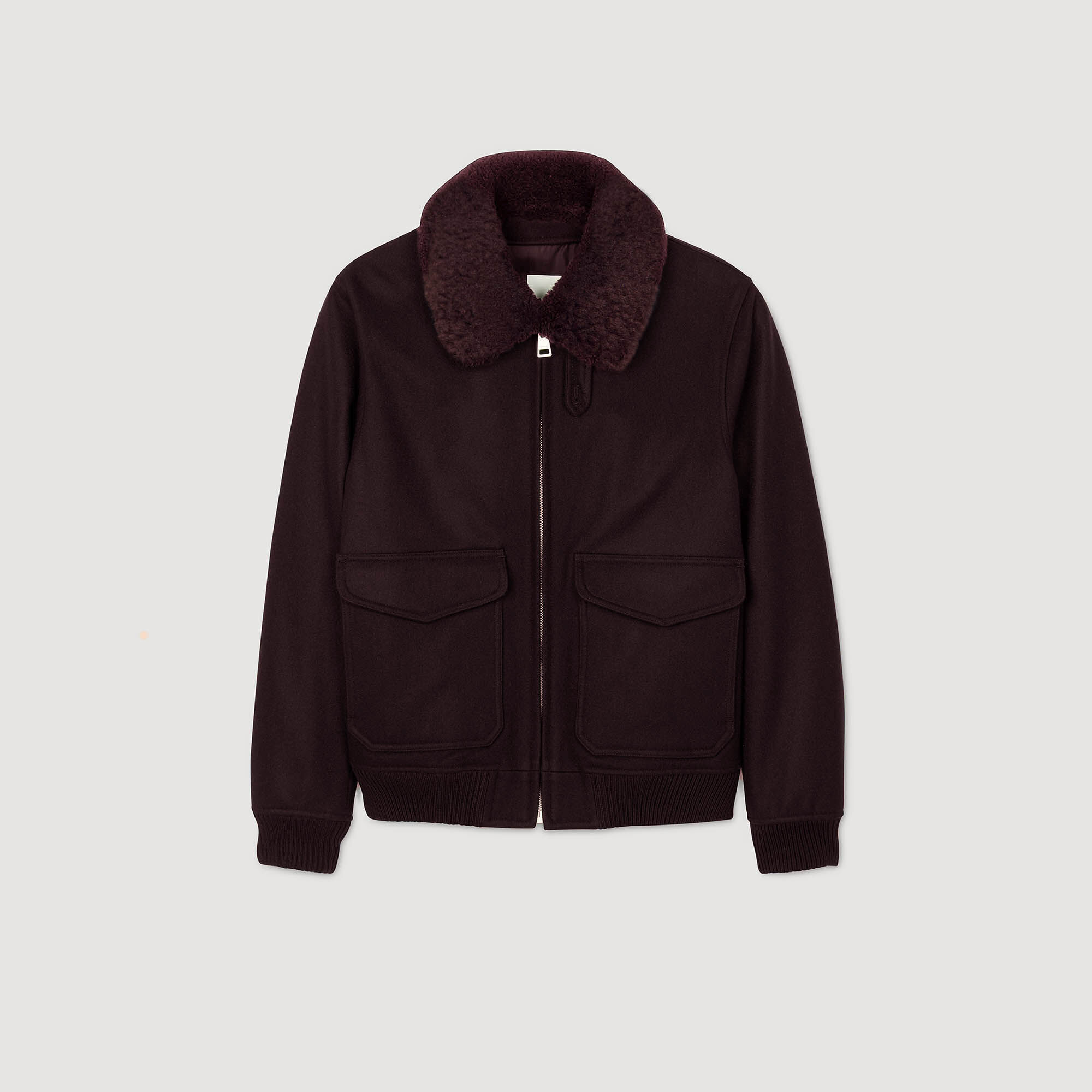 Wool aviator jacket with shearling