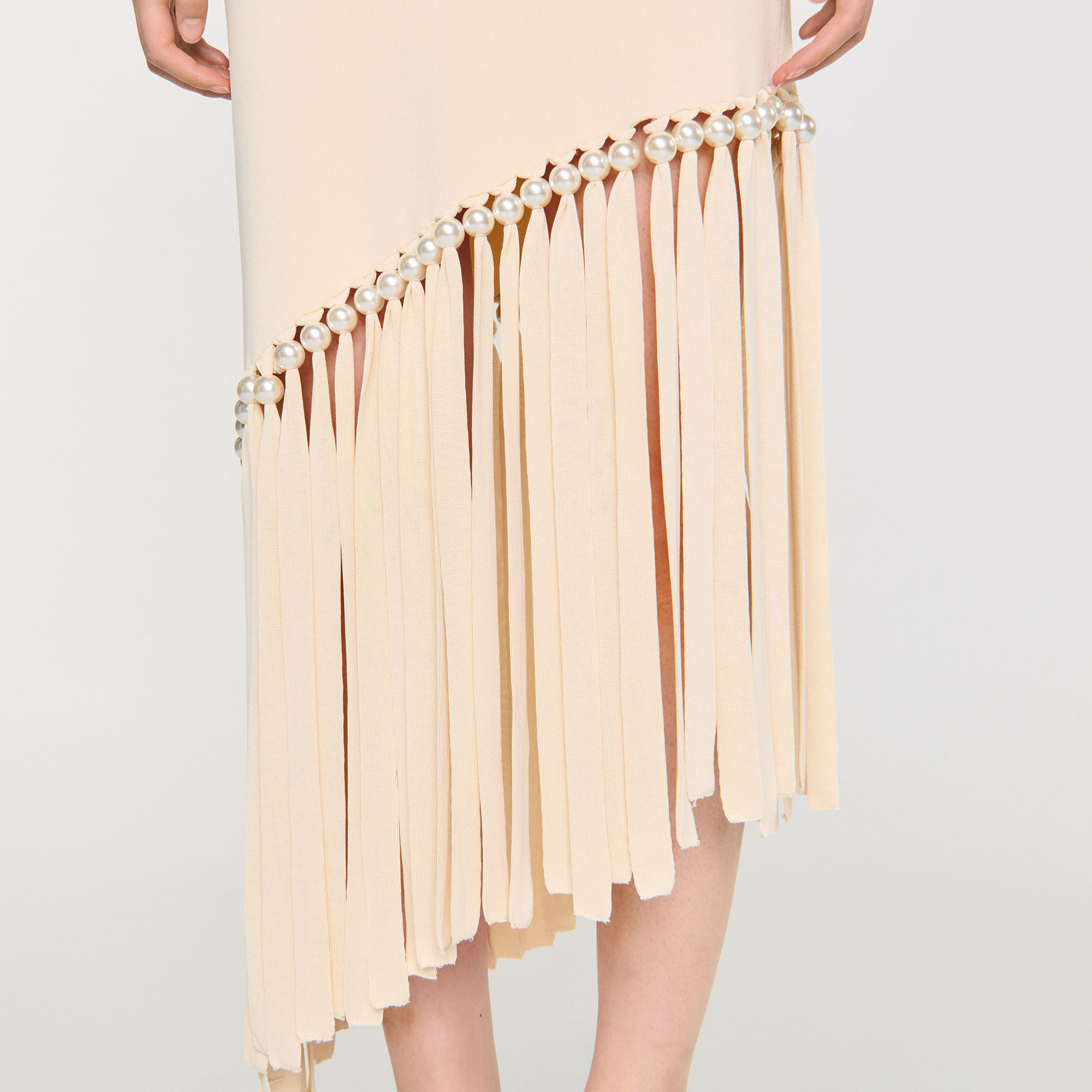 Fringed and beaded knit midi dress