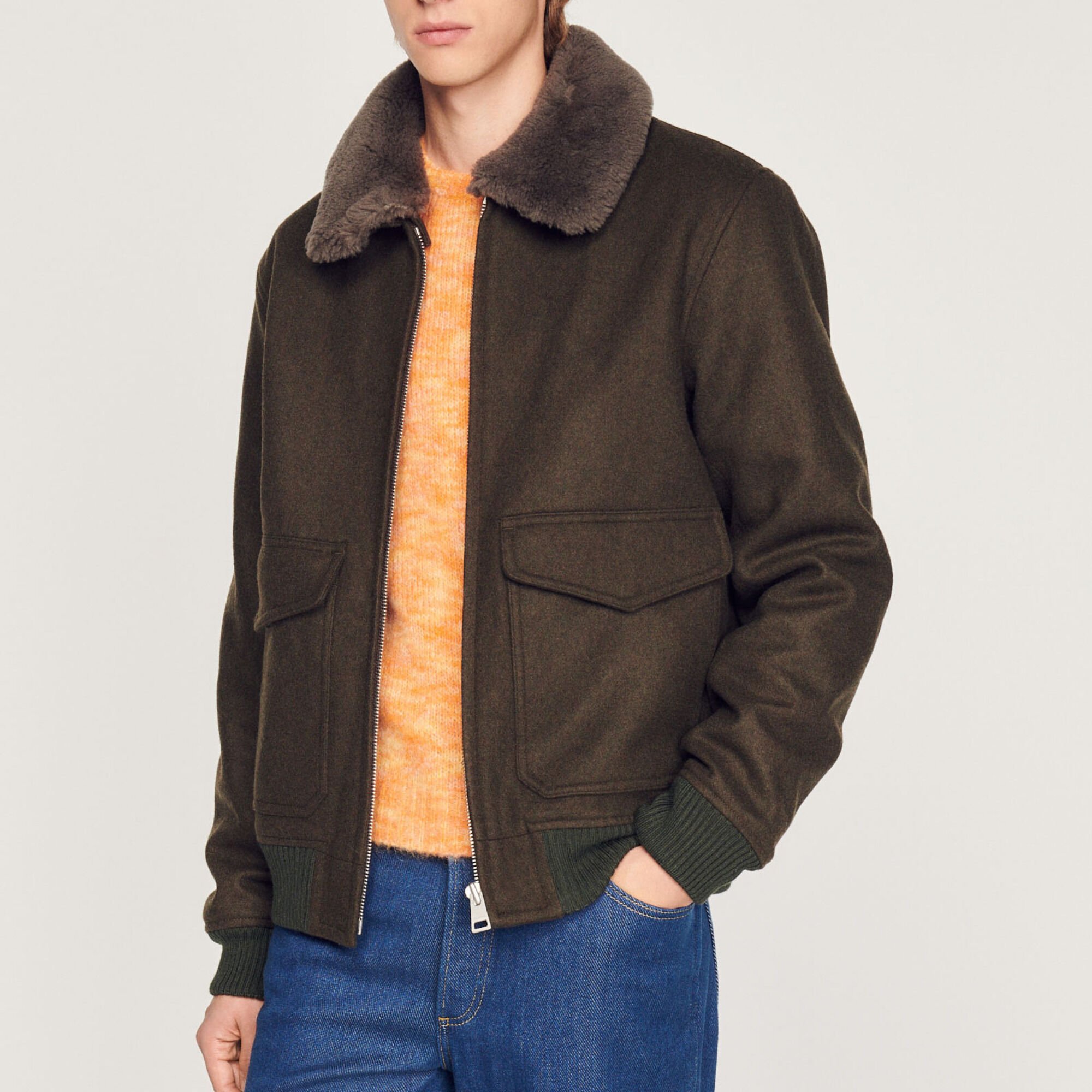 Shearling collar coat mens on sale