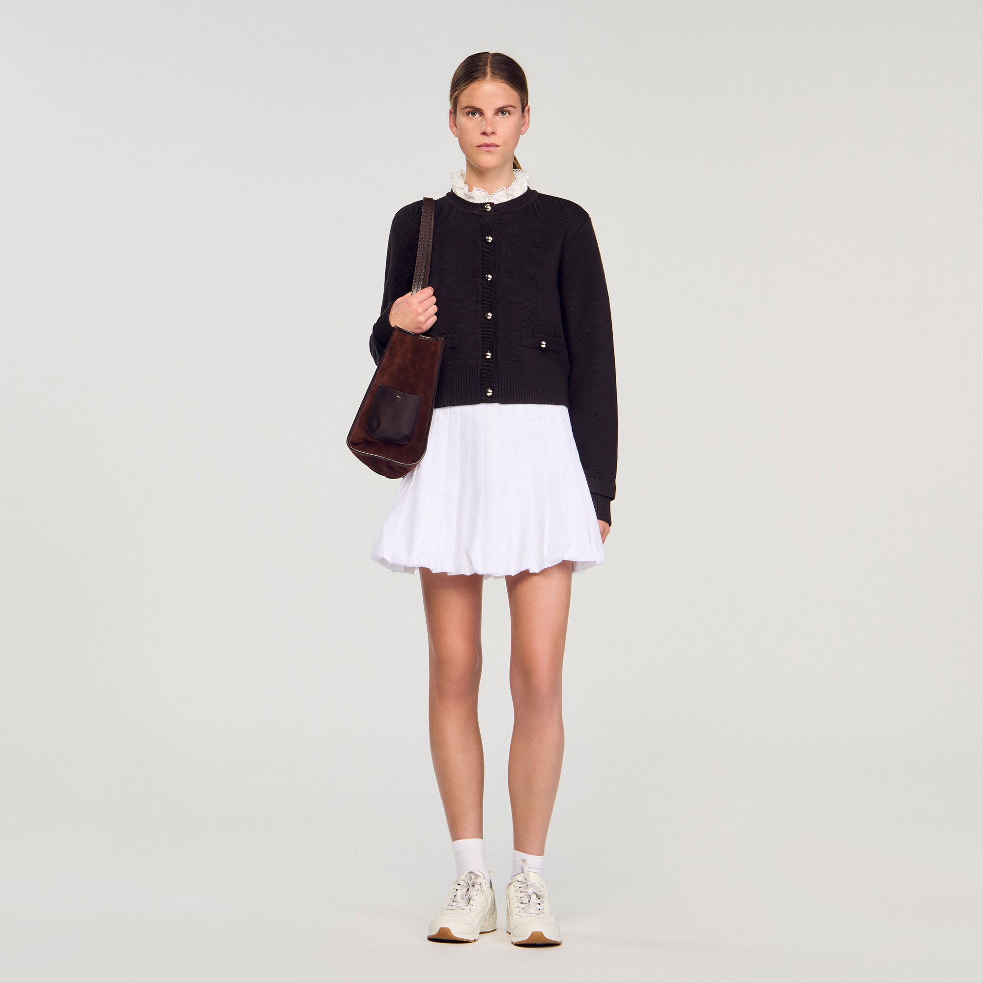 Cardigan with removable ruffle collar