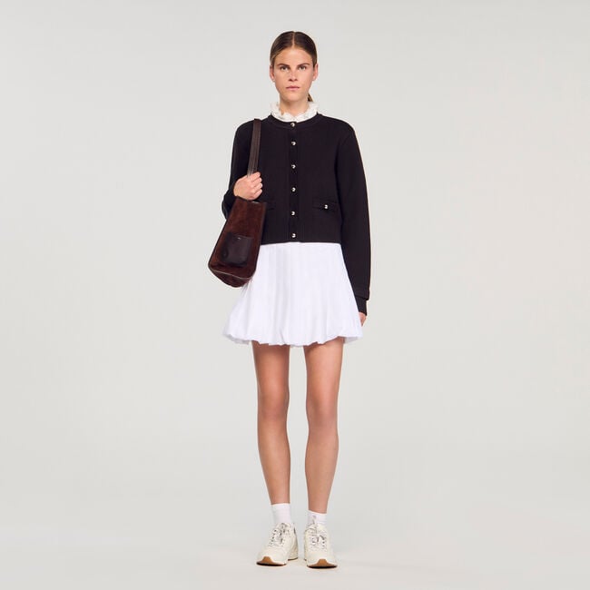 Cardigan with removable ruffle collar