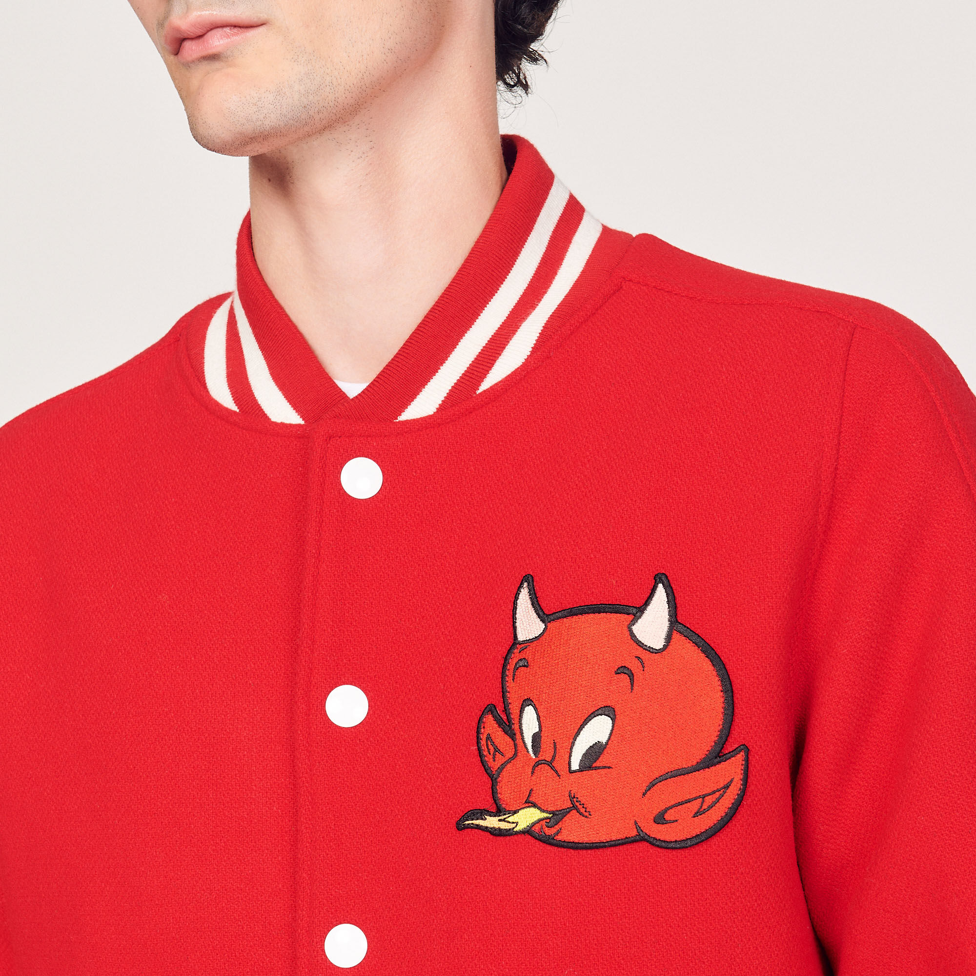 Hot Stuff wool cloth varsity jacket red for Men | Sandro Paris
