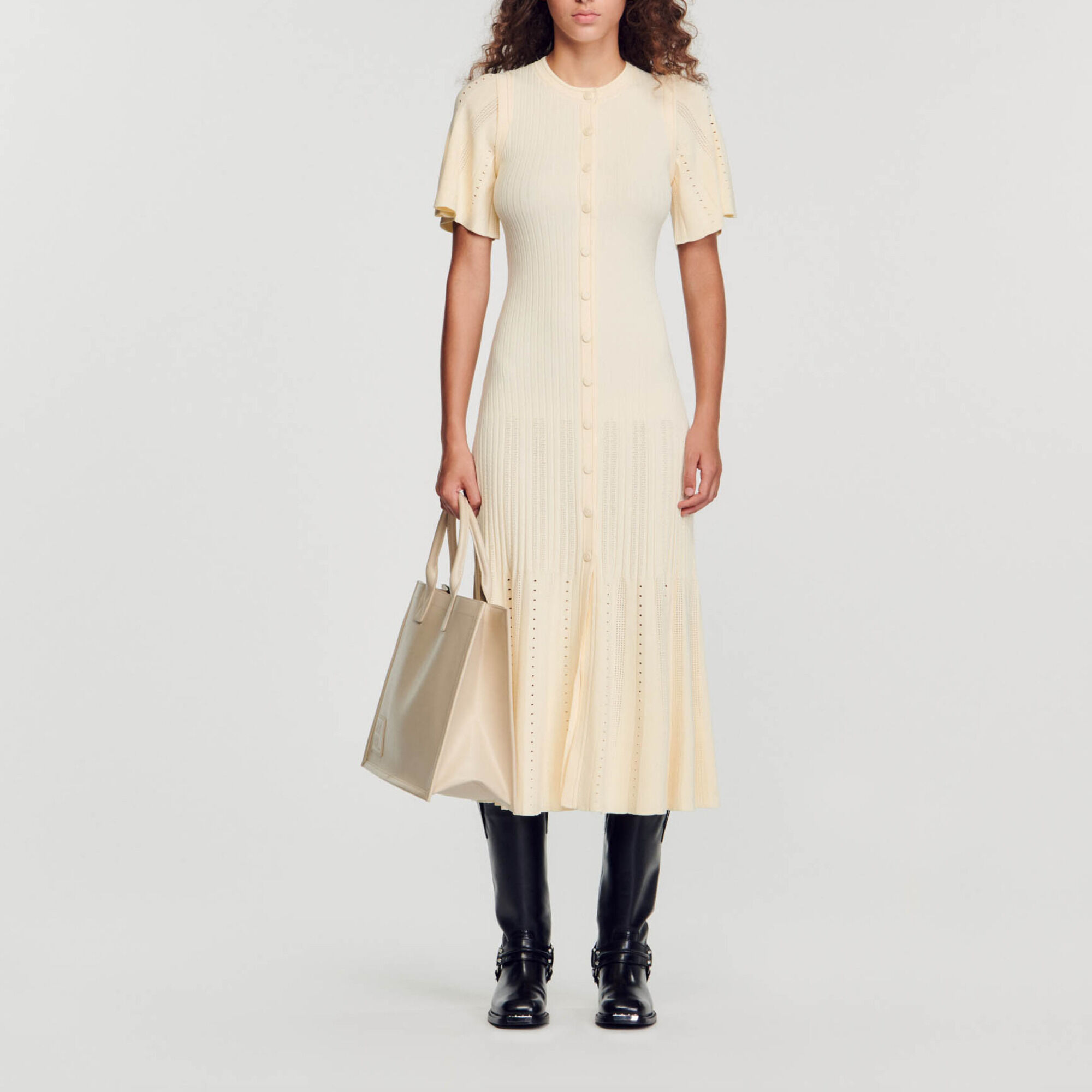 Midi knit dress Natural Sandro Paris