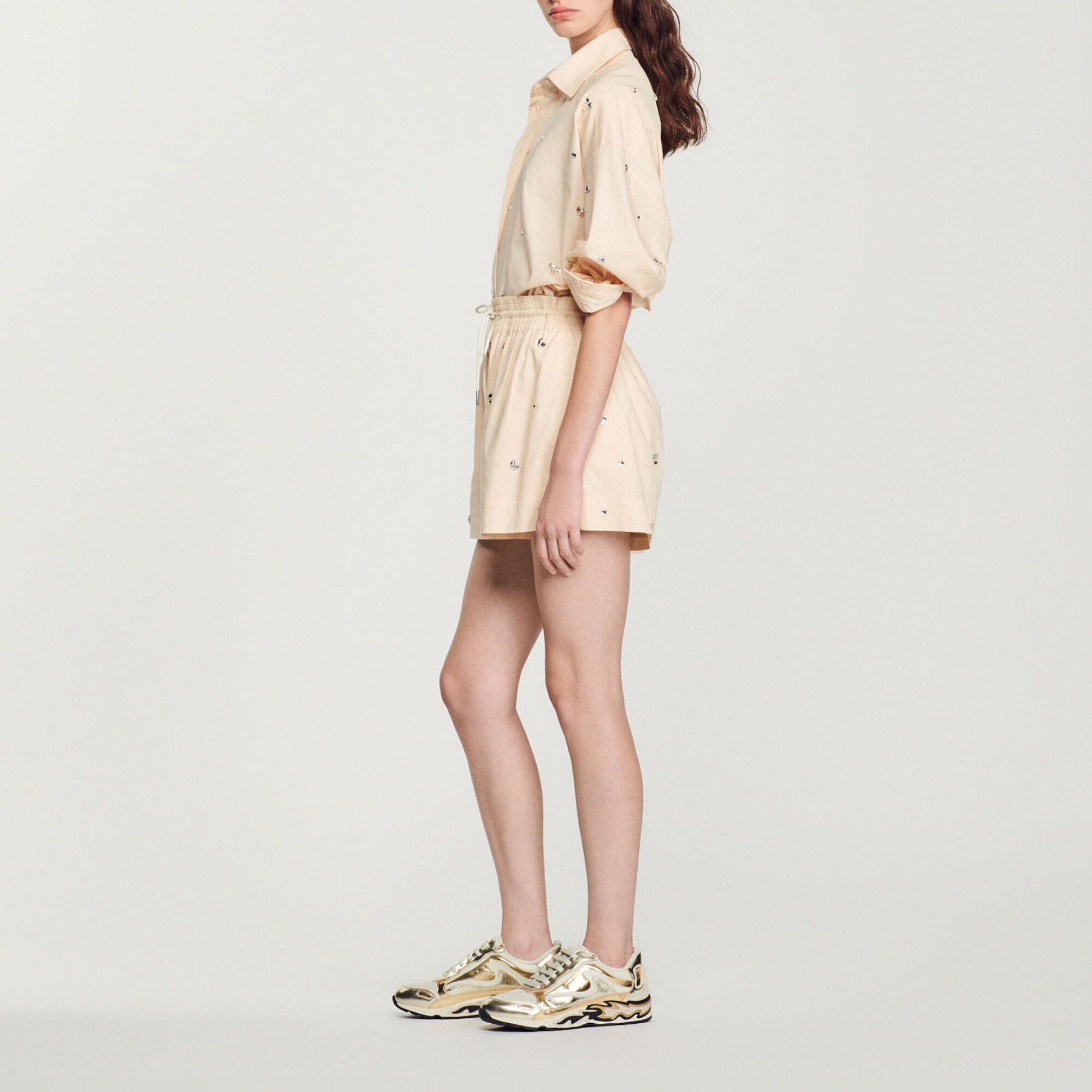 Hand-embroidered embellished shorts