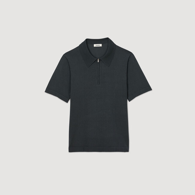 Knitted polo shirt with zip collar