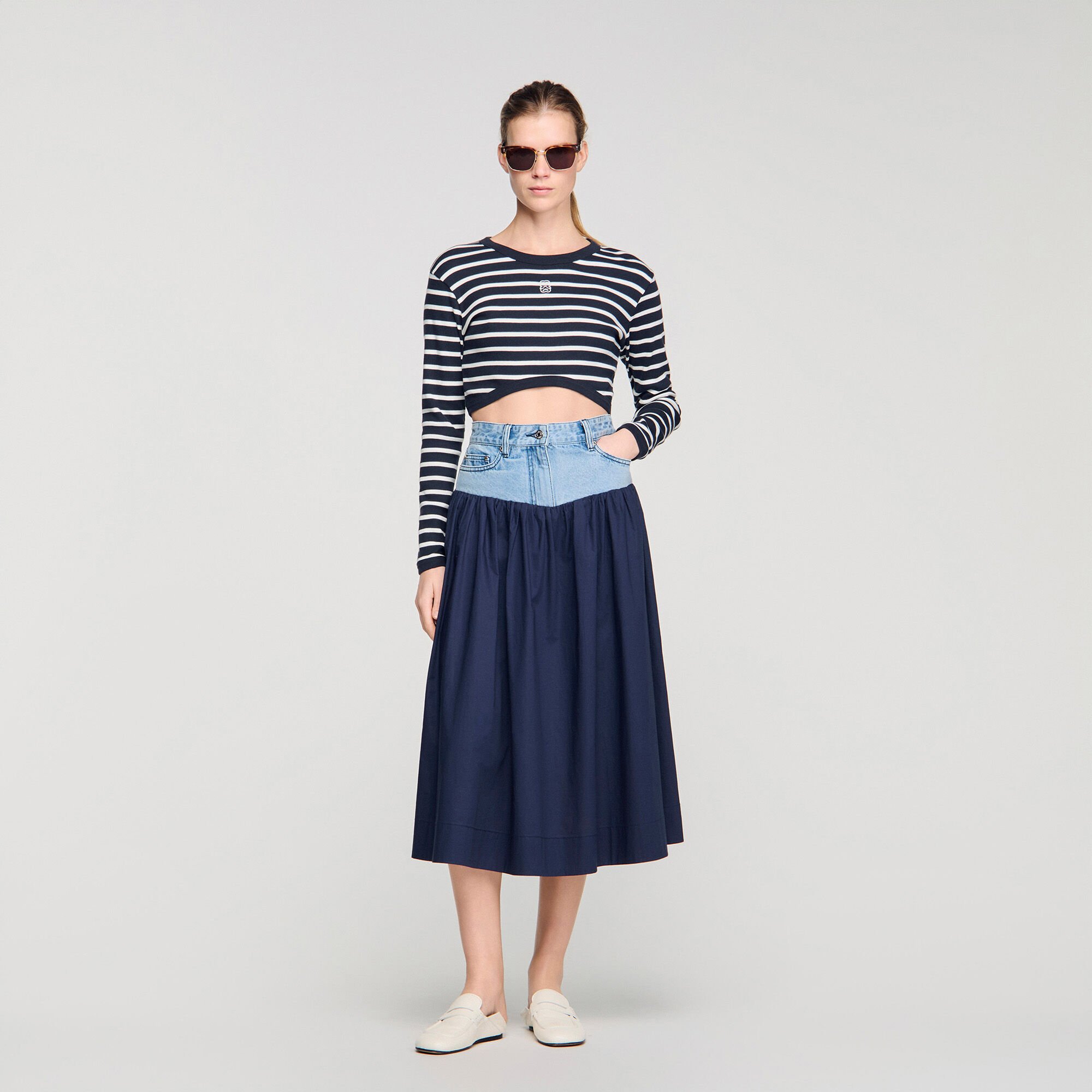 Mixed-material maxi skirt