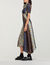 Long printed dress with pussy bow collar