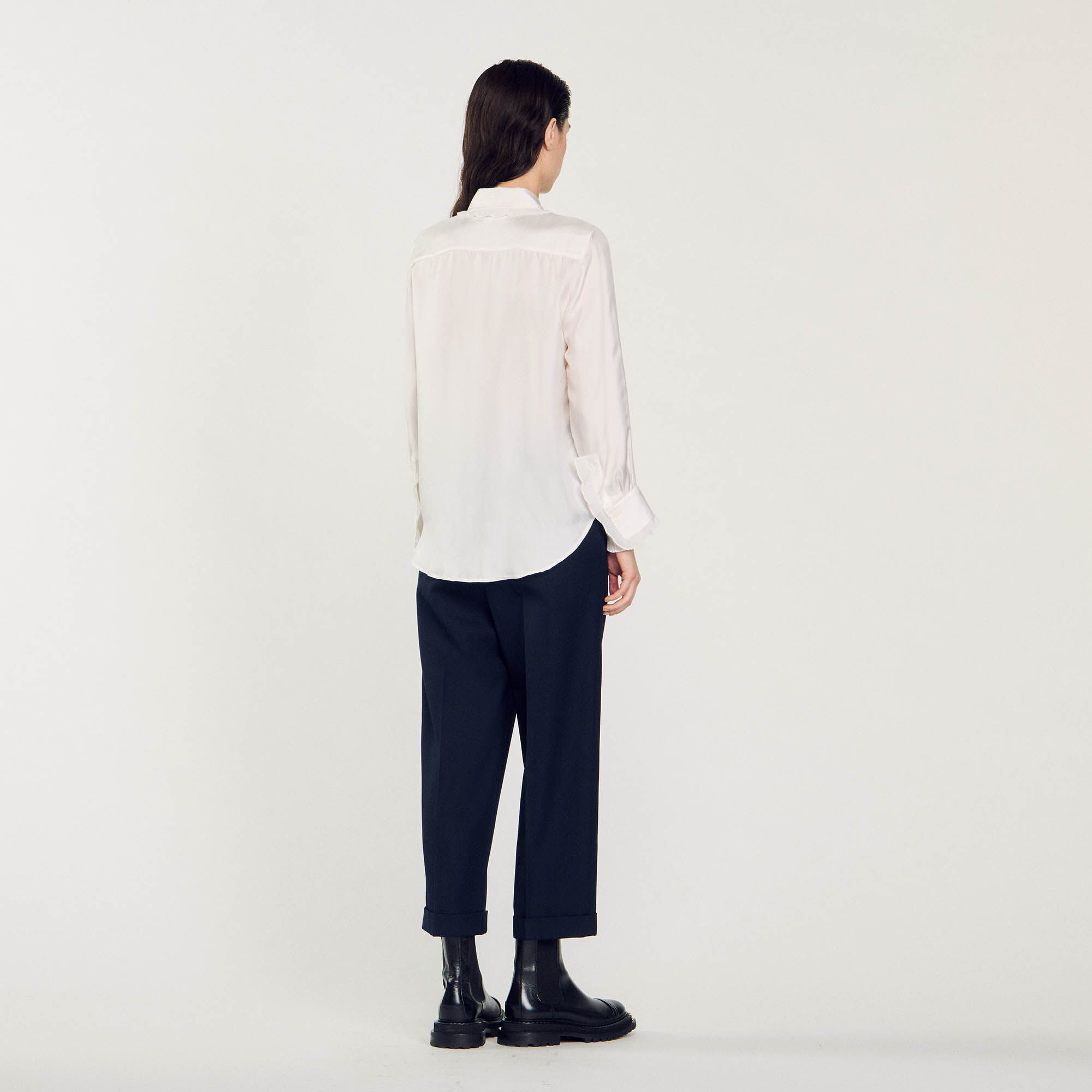 Silk shirt with pleated trim