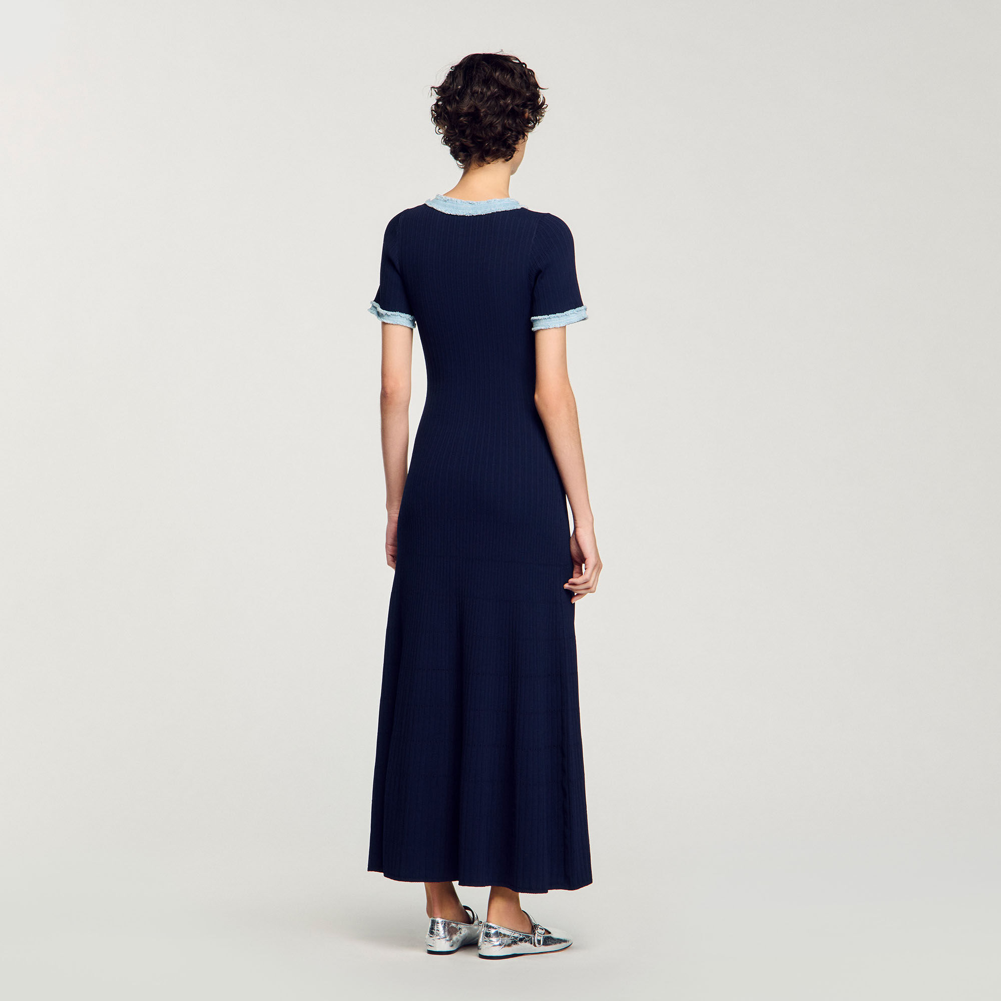 Knit and denim midi dress