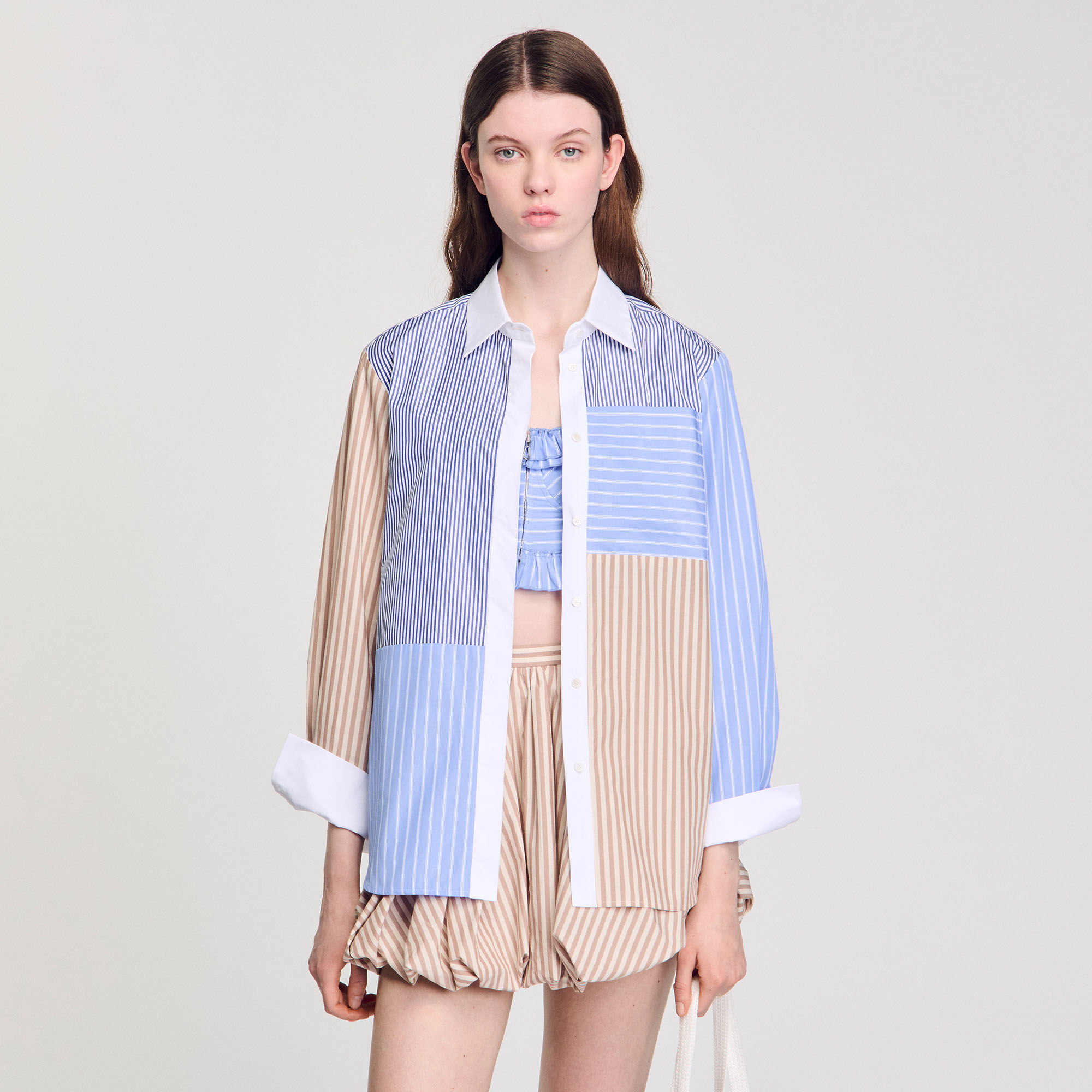 Striped mix shirt brown For Women | Sandro Paris