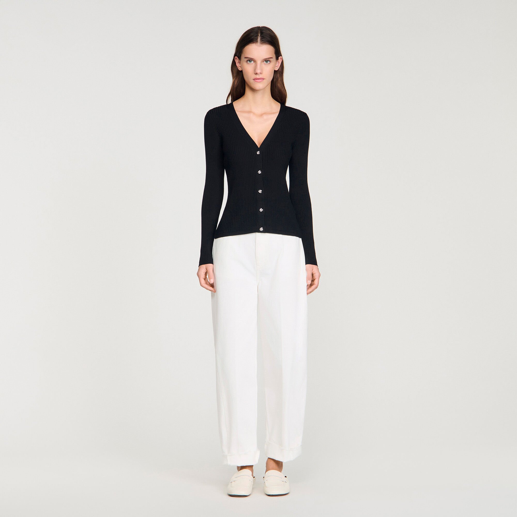 Ribbed cardigan with fancy buttons