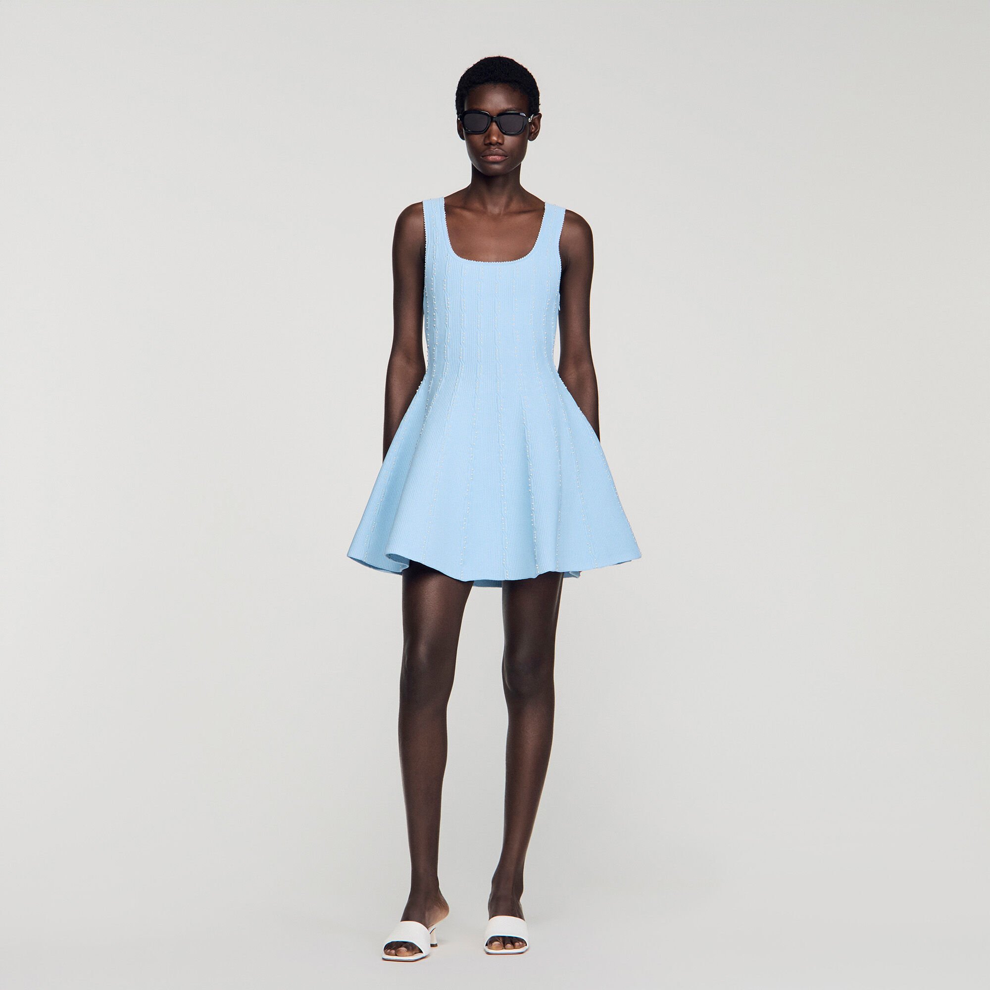 Beaded knit short dress