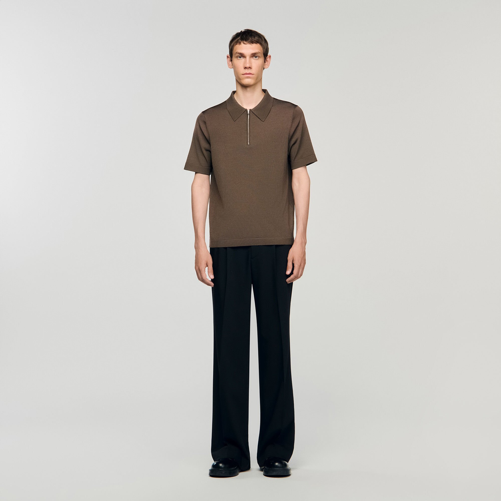 Knitted polo shirt with zip collar