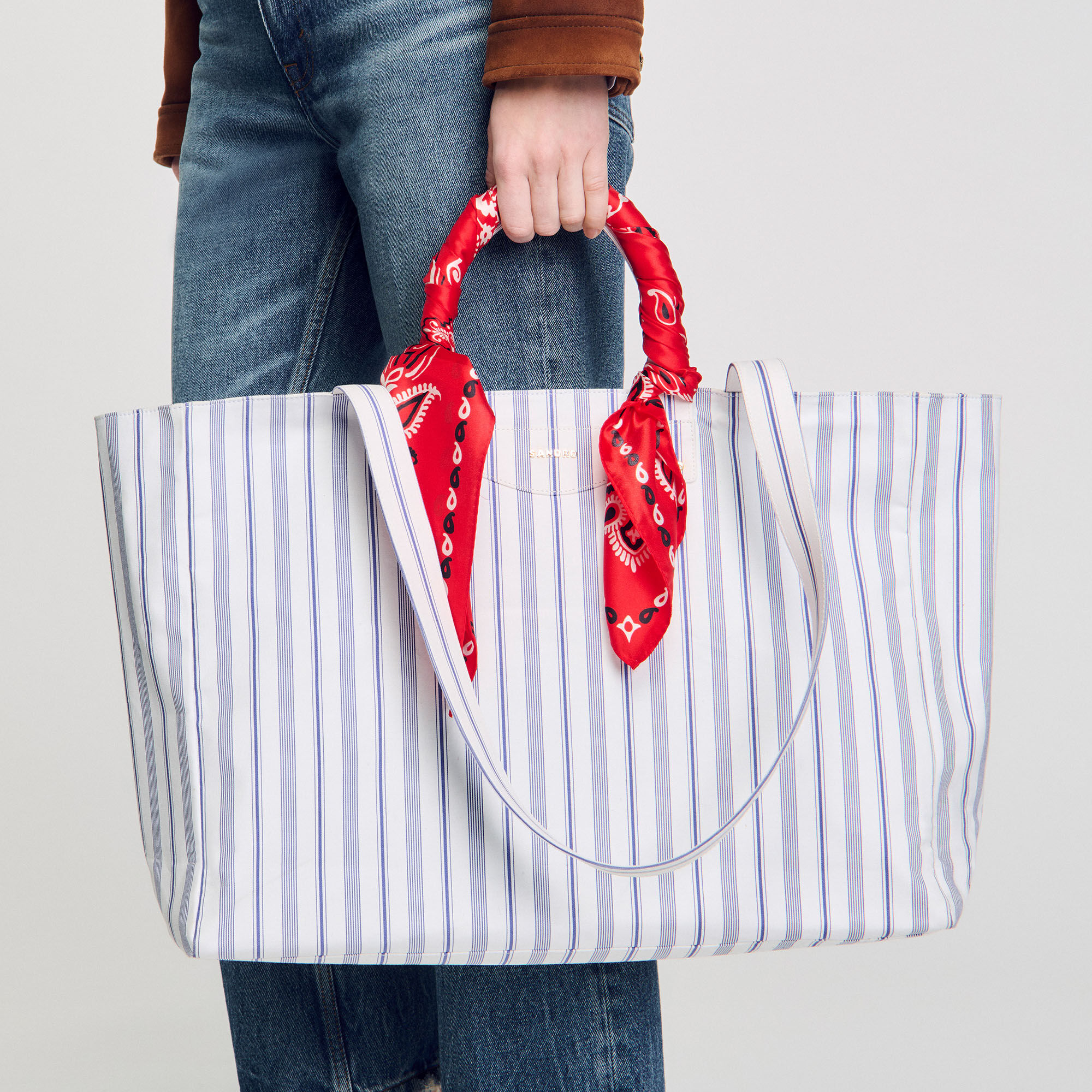 Striped canvas tote bag