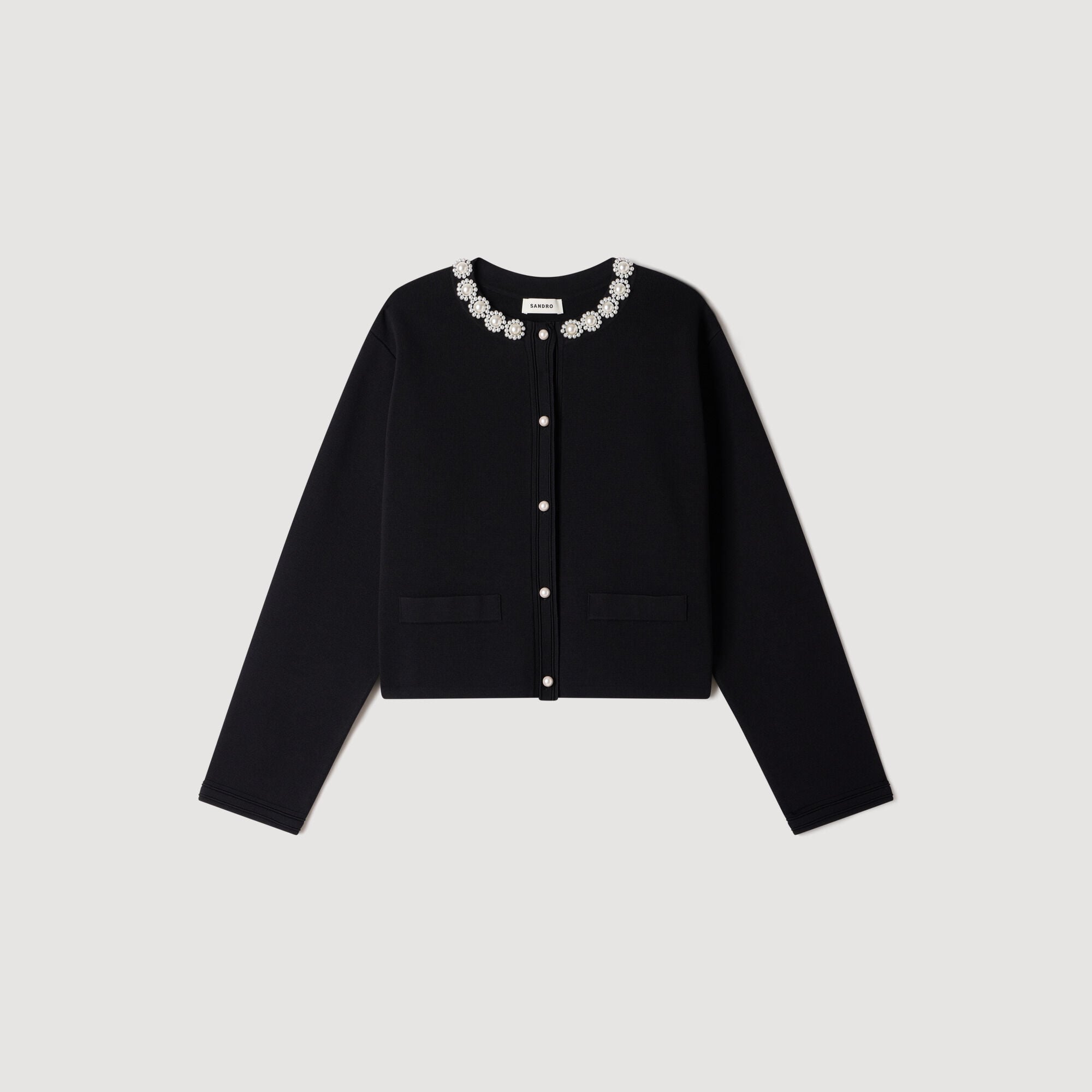 Cardigan with pearl flower collar - Women | Sandro