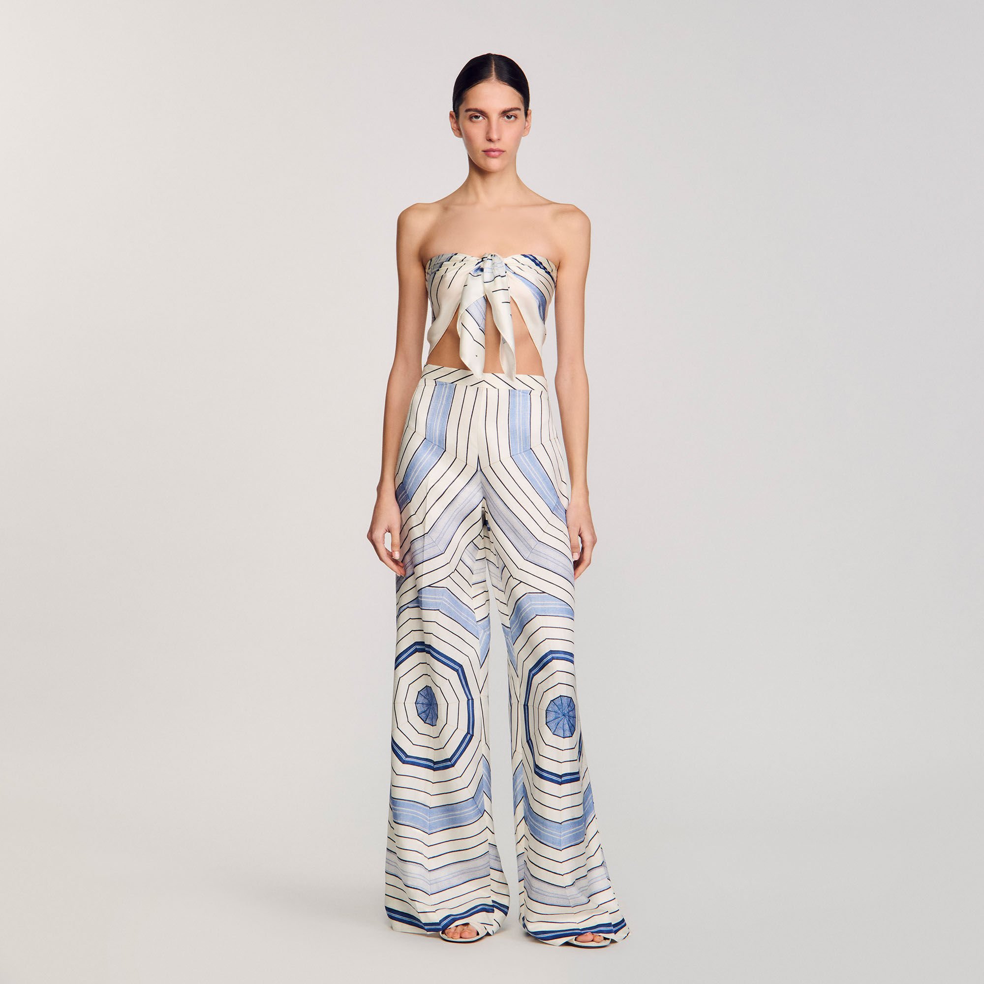 Spiral-motif wide-leg trousers