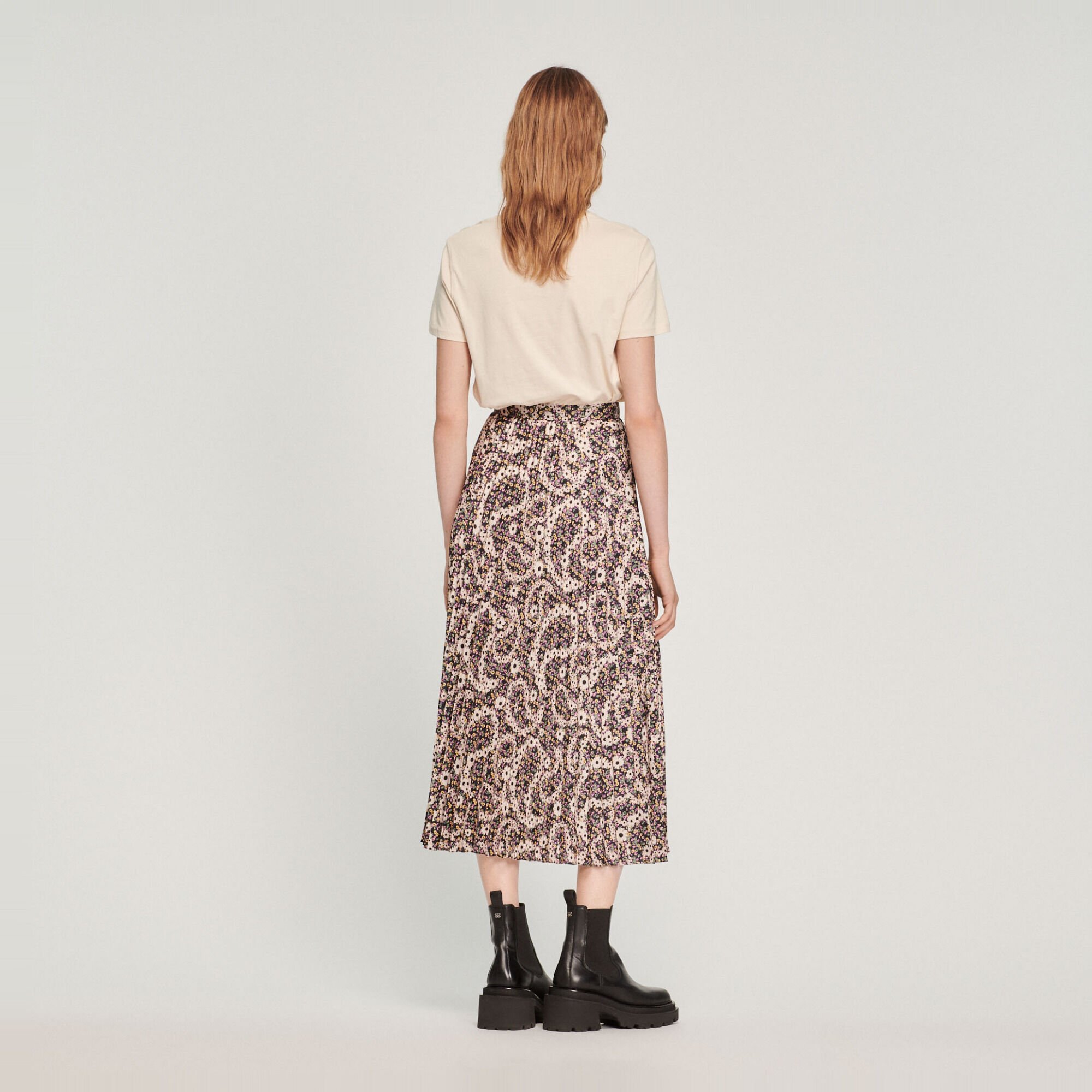 Printed midi skirt with pleats