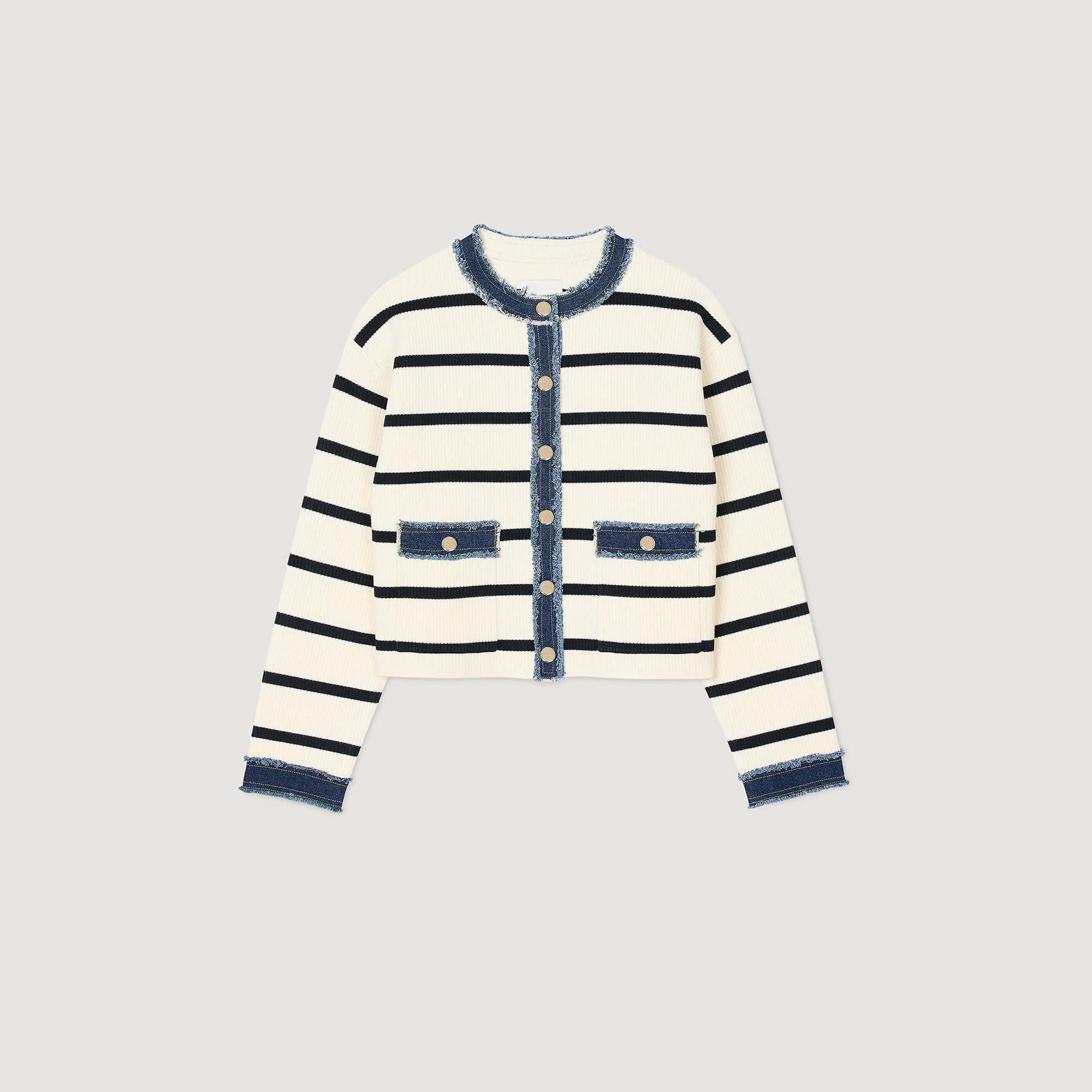 Stripy cardigan with denim details