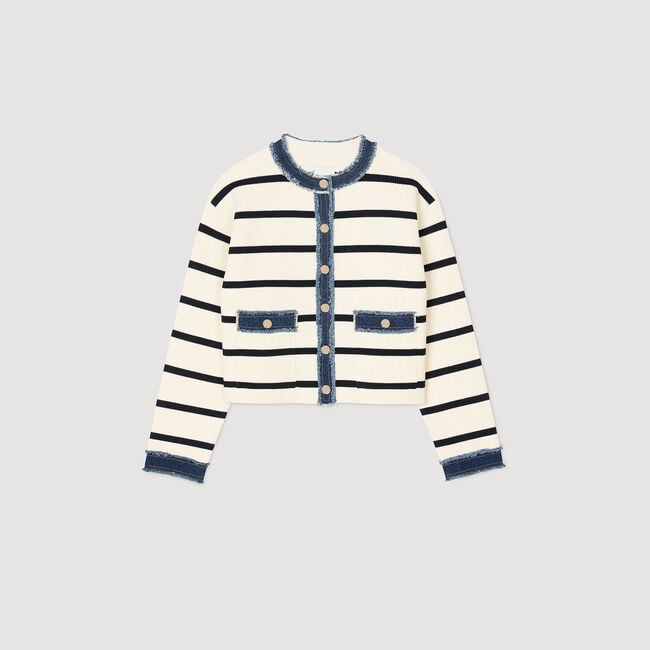 Stripy cardigan with denim details