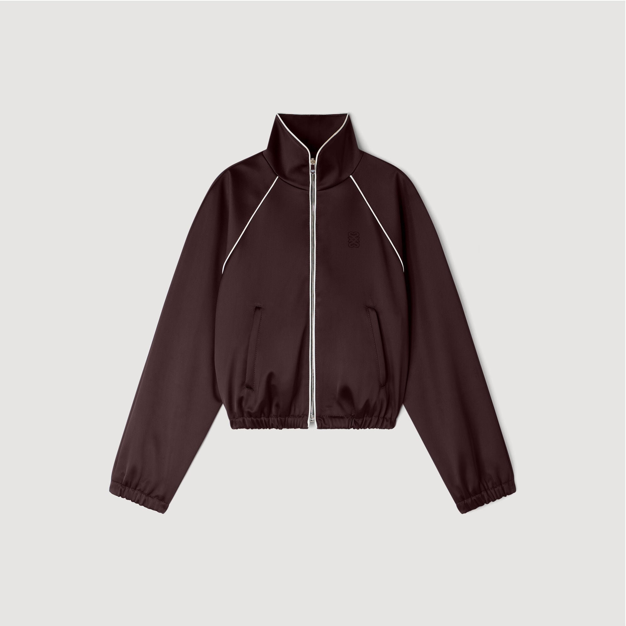 Cropped embroidered satin jacket