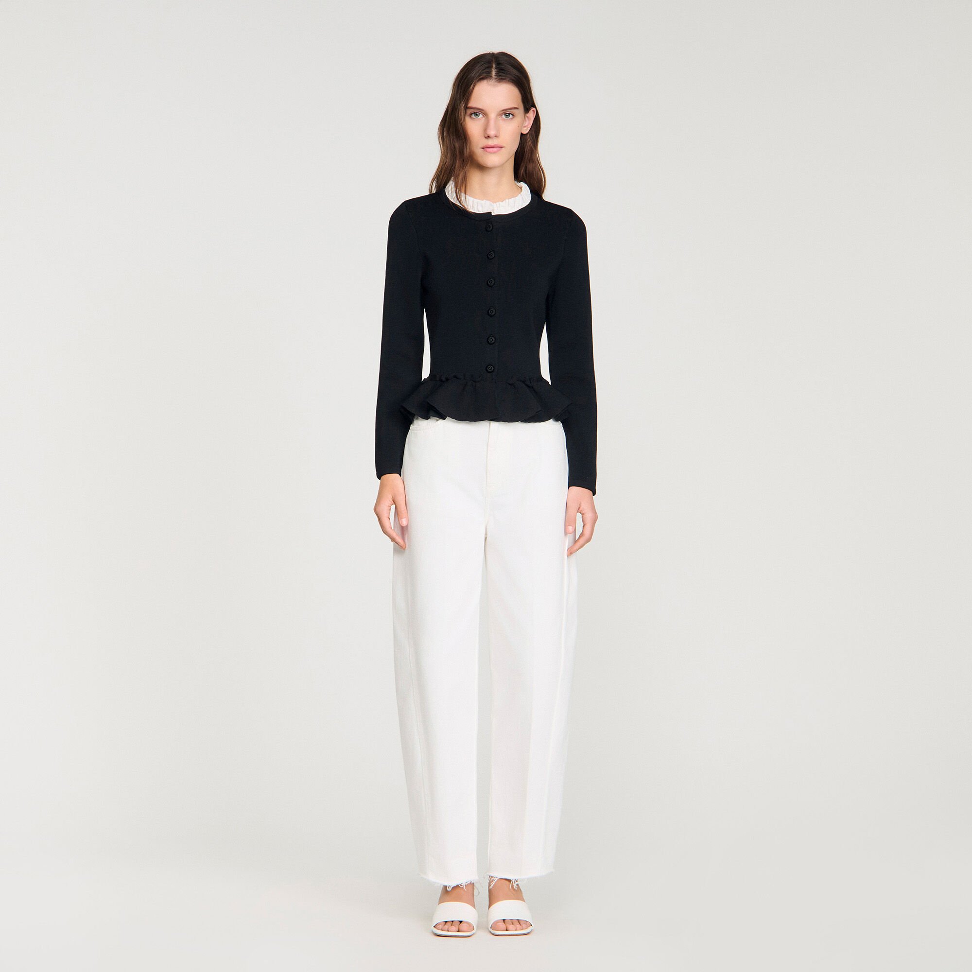 Removable collar peplum cardigan