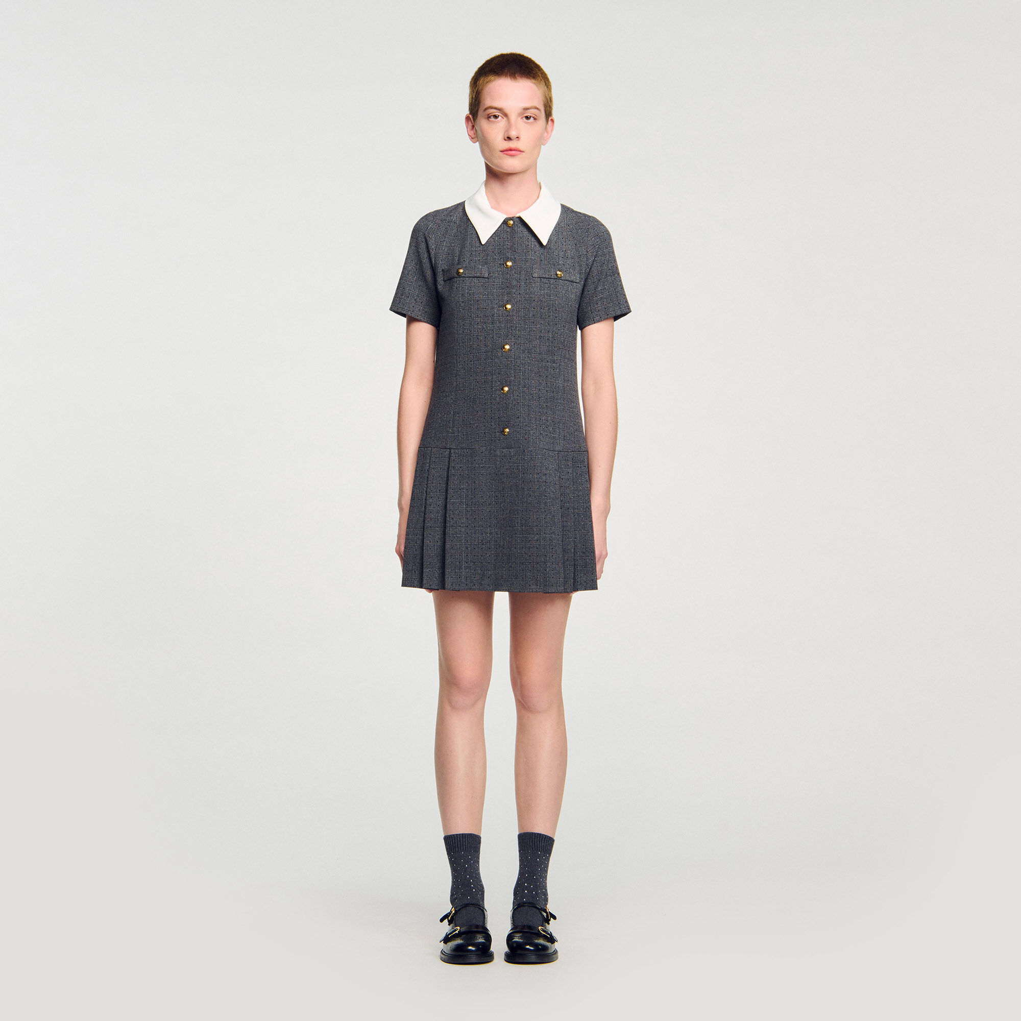 Short pleated dress with rhinestones black / gray For Women