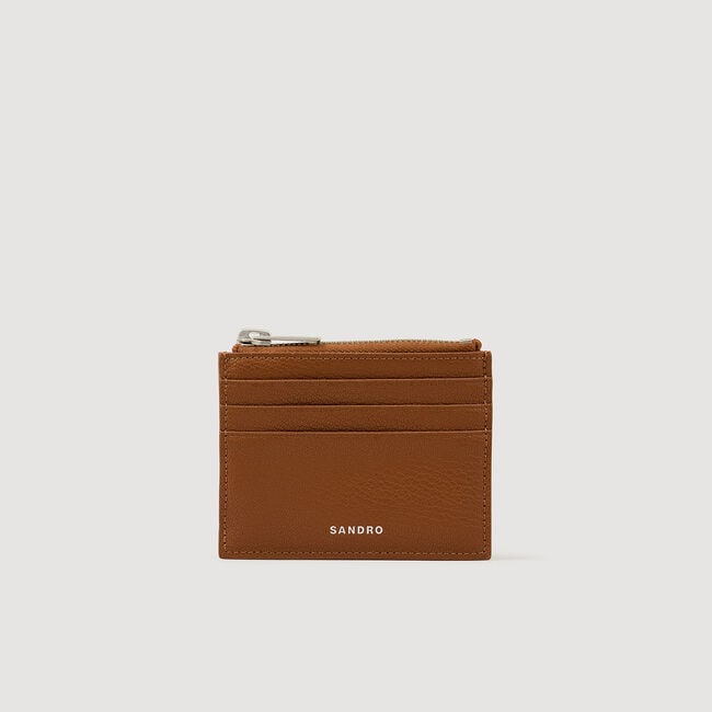 Grained leather zip card holder