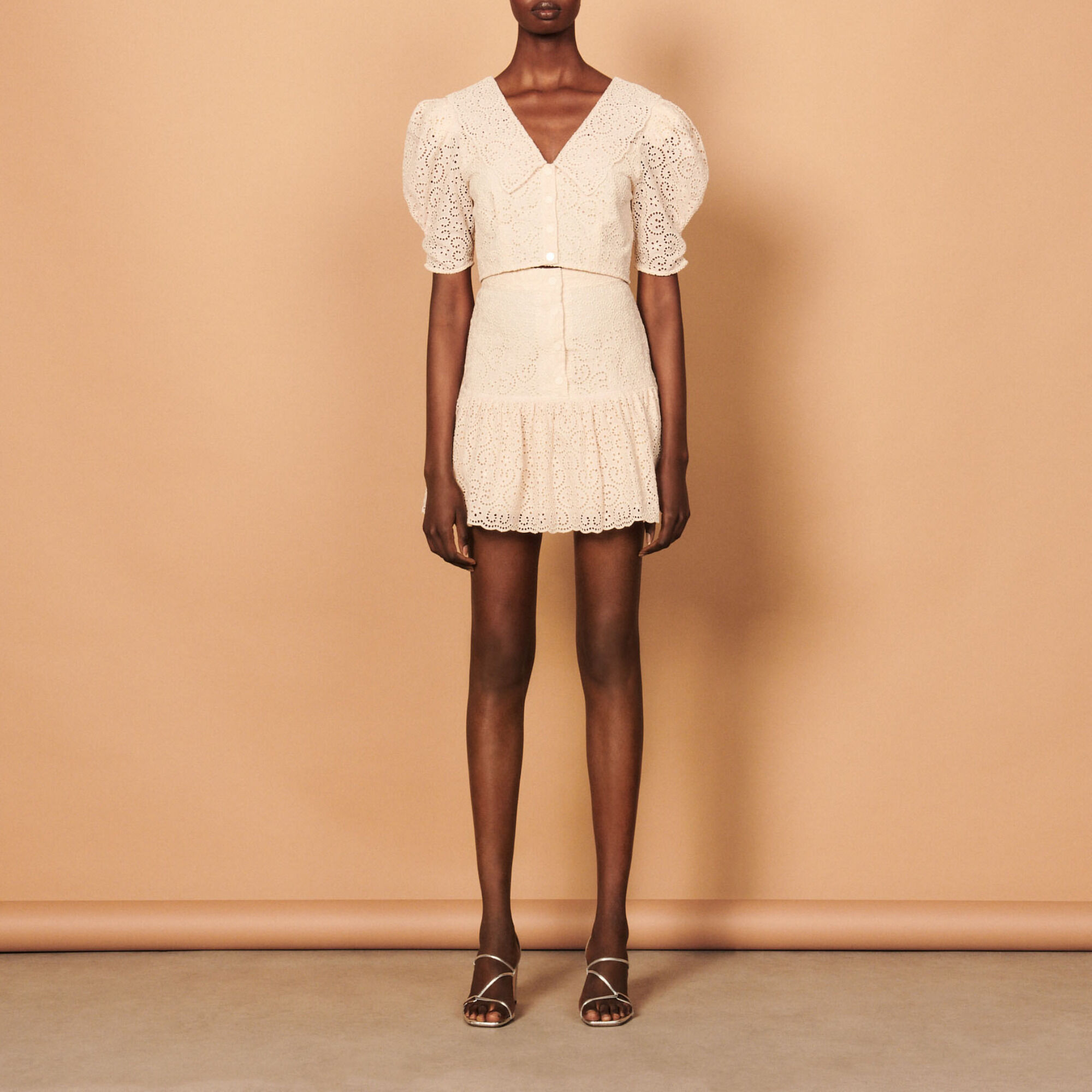 Cropped broderie anglaise shirt