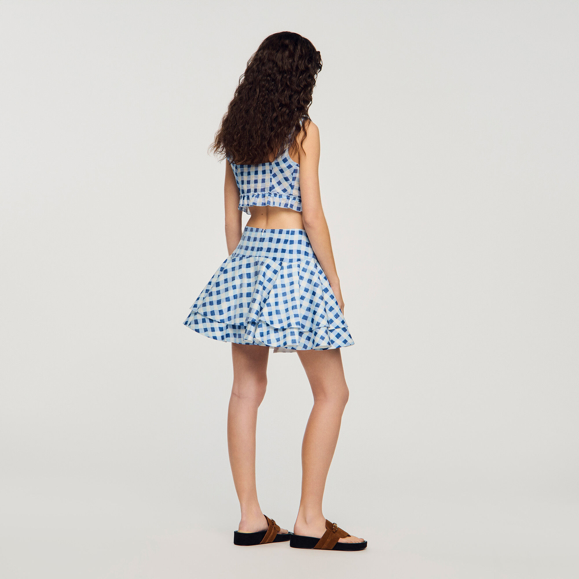 Short gingham linen skirt