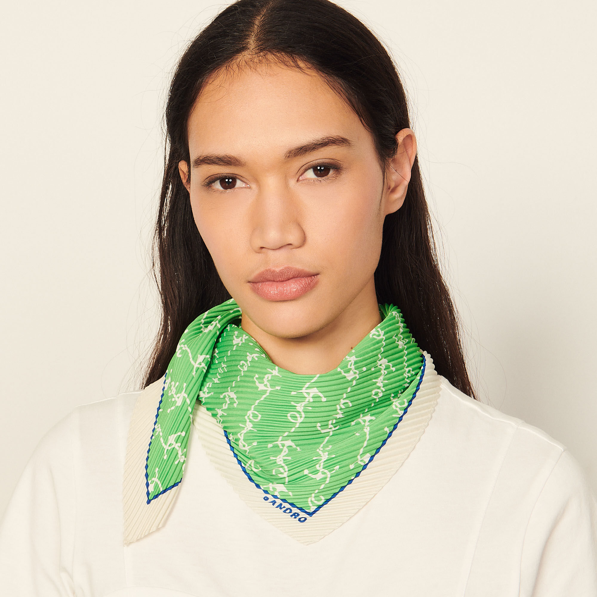 Pleated and printed scarf