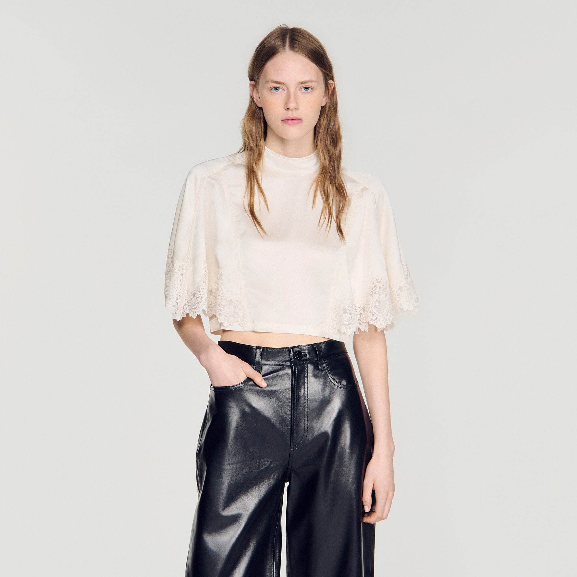 Satin cape-effect crop top