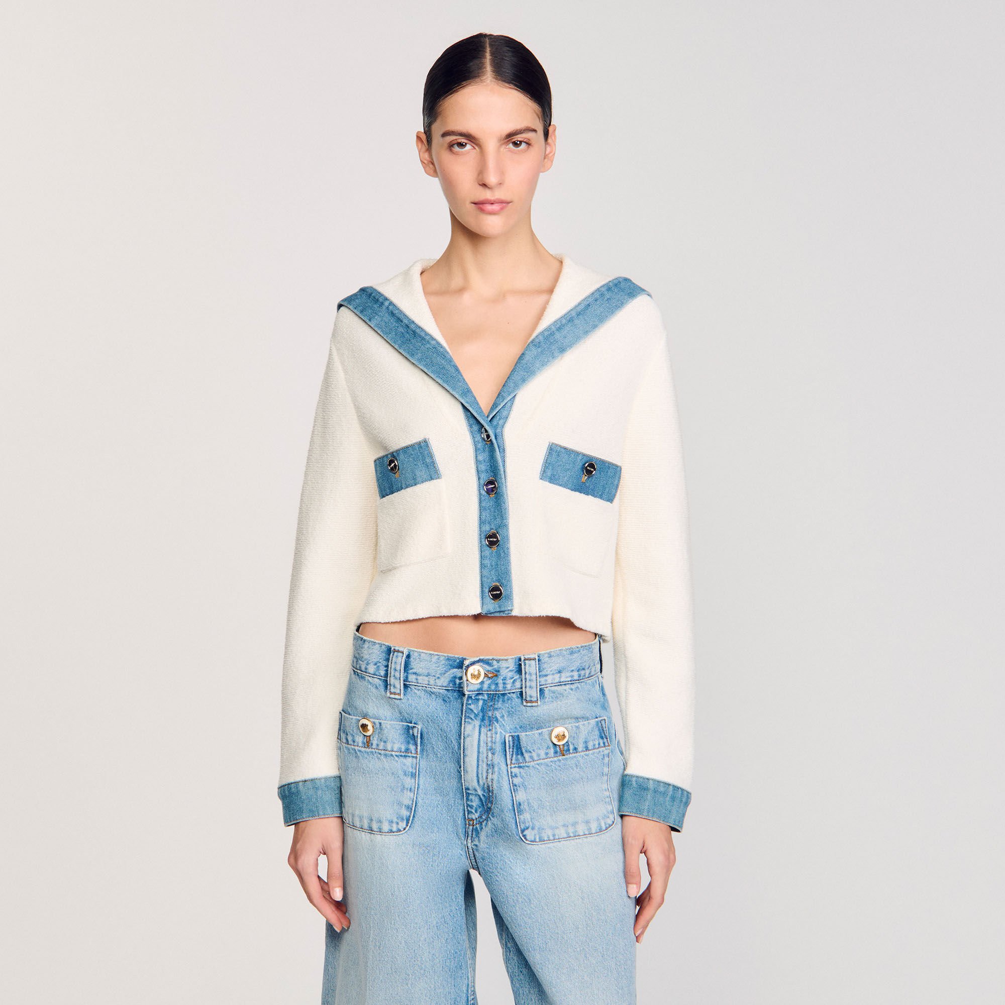 Cardigan with denim details