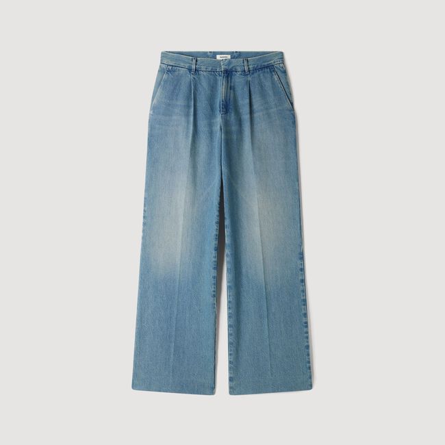 Wide-leg faded-effect jeans
