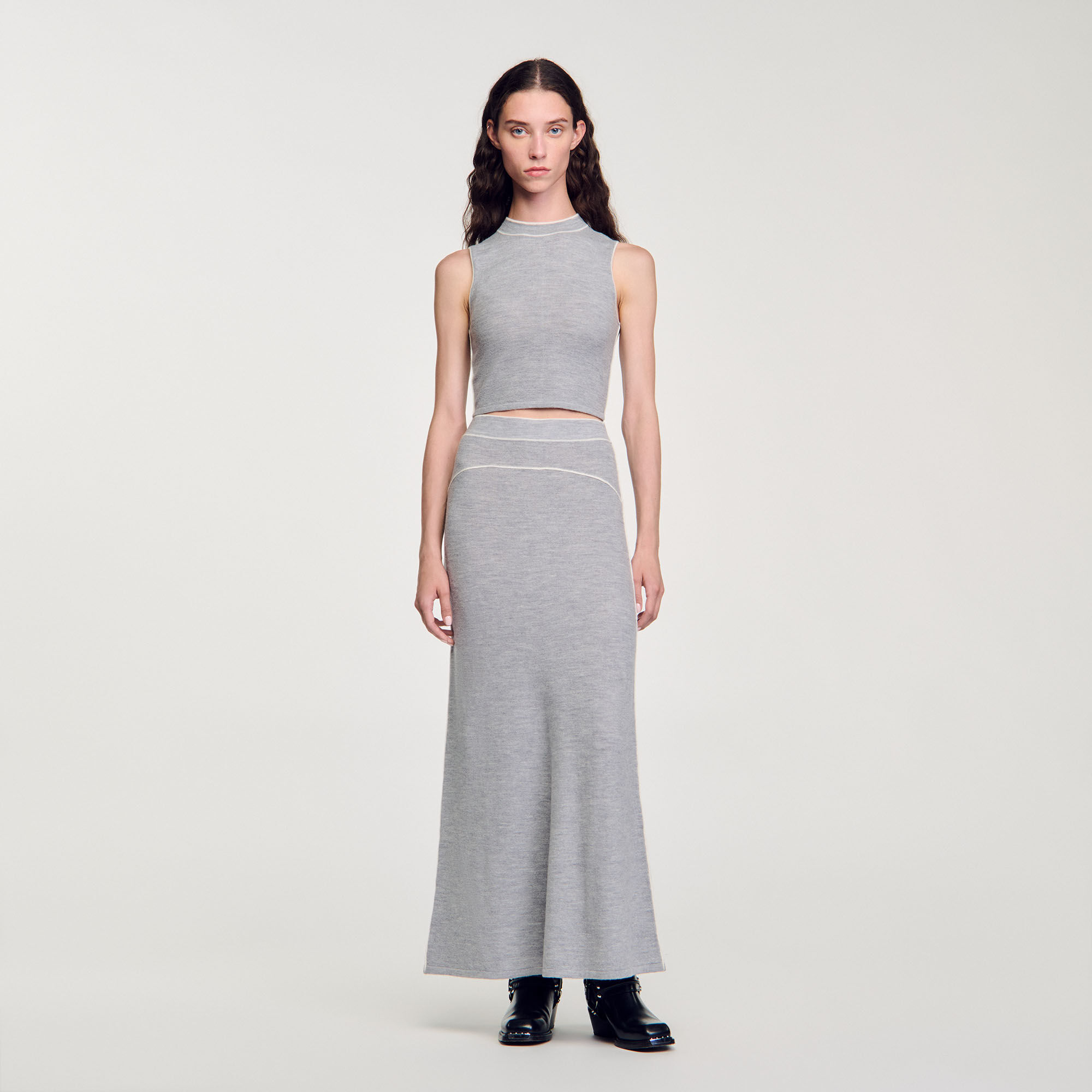 Long wool skirt black gray For Women Sandro Paris