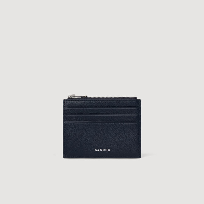 Grained leather zipped card holder