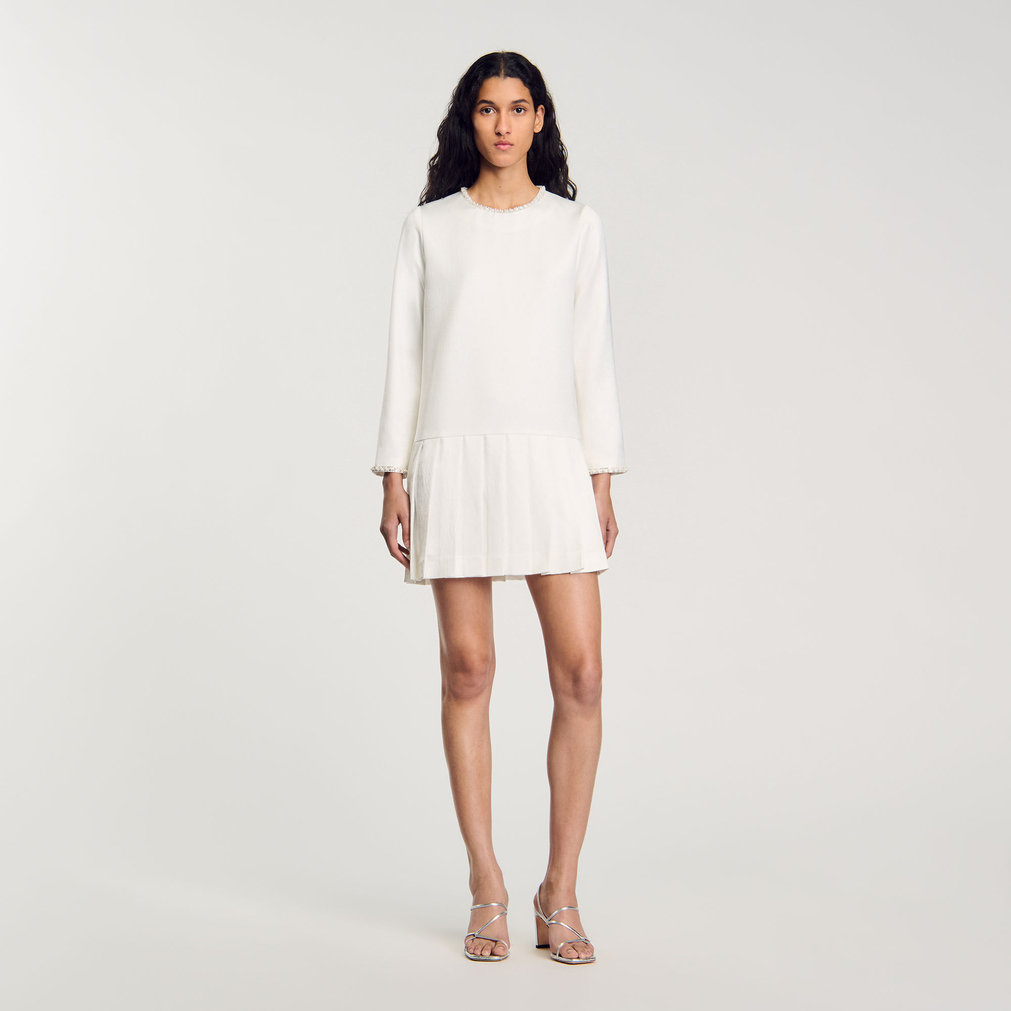 Sandro pleated-skirt metallic knitted dress outlet