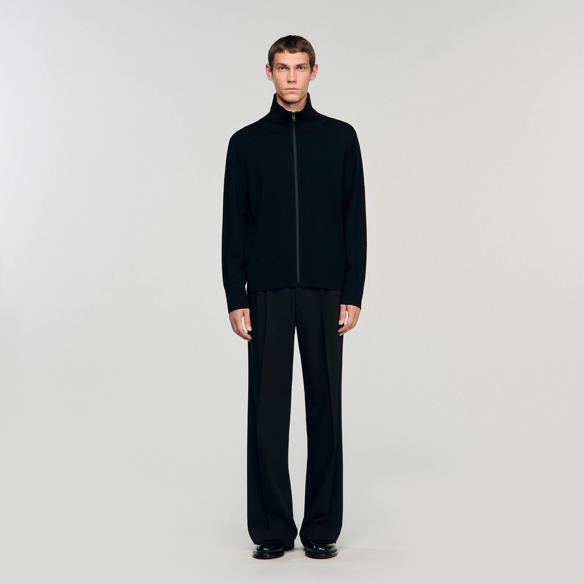 Zip-up wool cardigan
